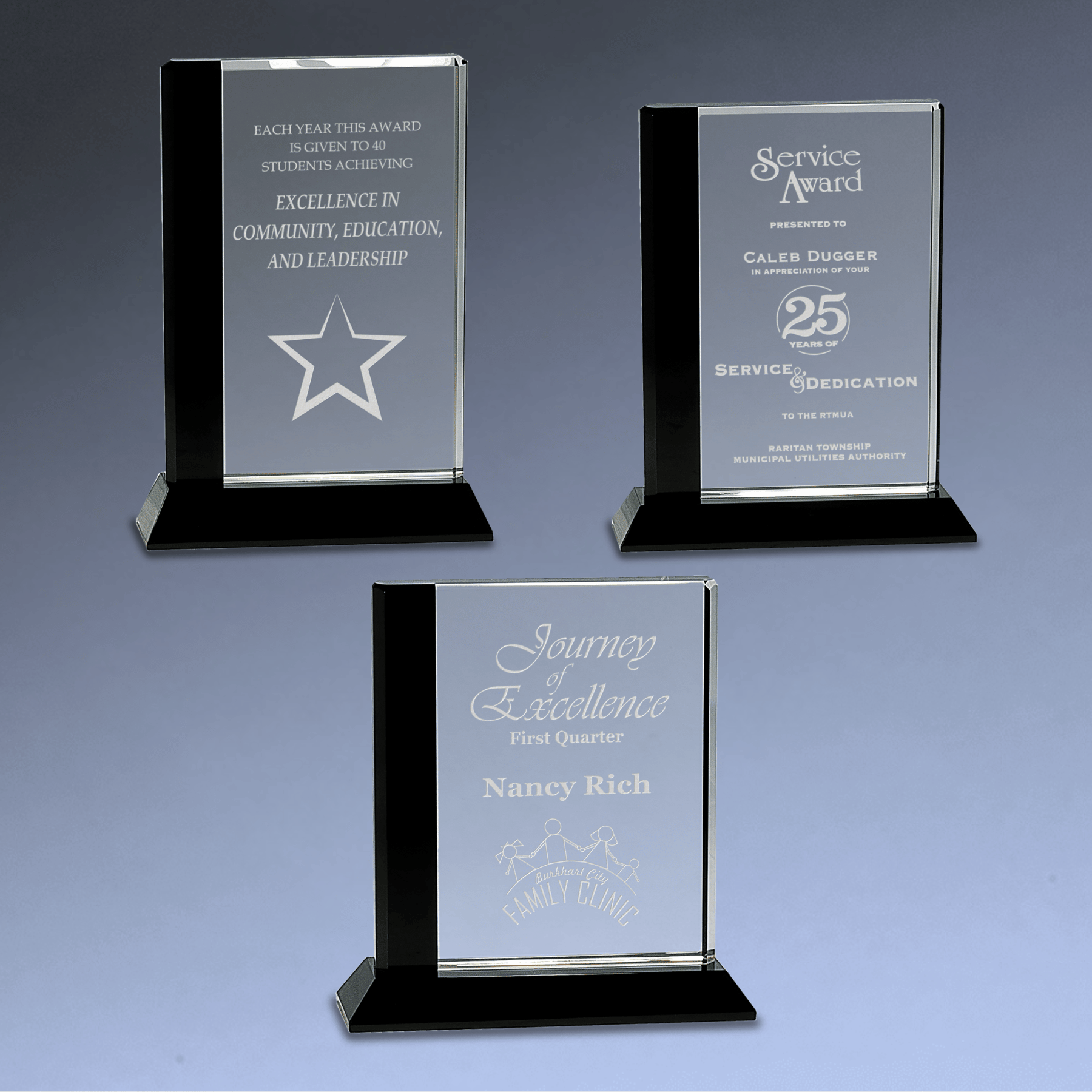 Black Edge Crystal Rectangle Award with Laser Etching 6 1/2" x 7"