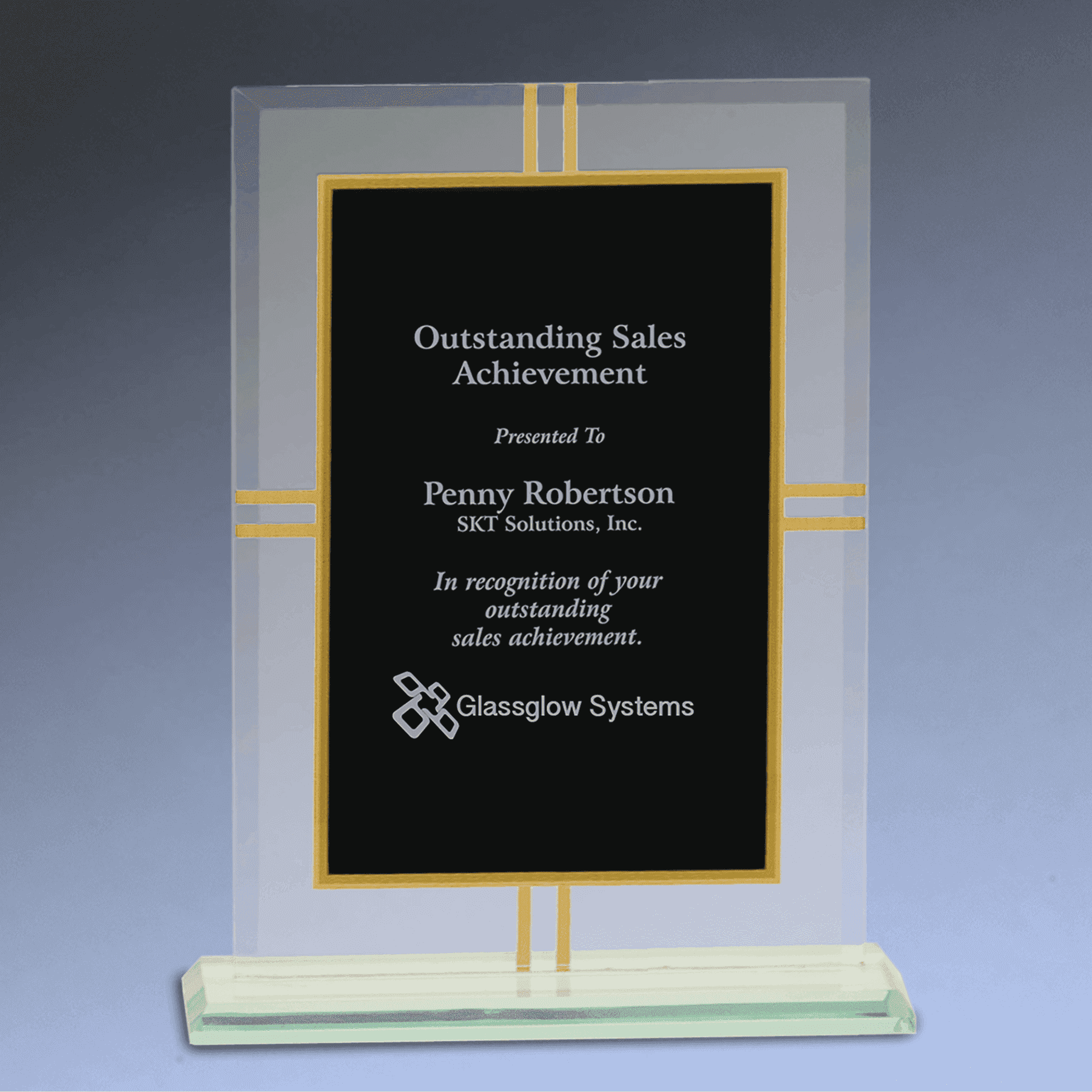 Contemporary Glass Awards with Gold Border and Jade Glass Base Four-Point Border / 7 1/2"