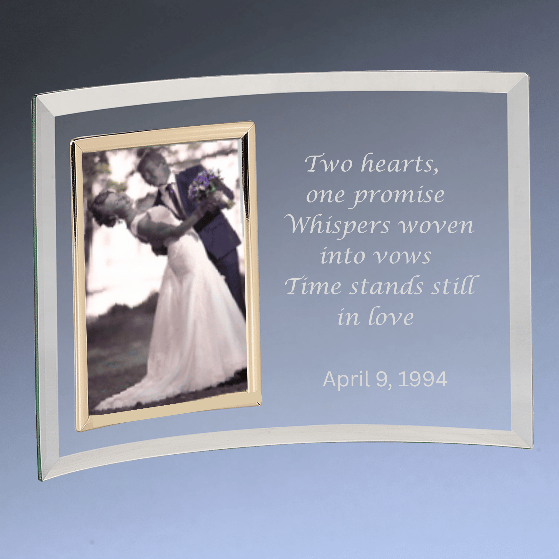 Personalized Glass Crescent Picture Frames - Jade Tint and Gold Trim 10" x 7" (Fits 3 1/2" x 5")