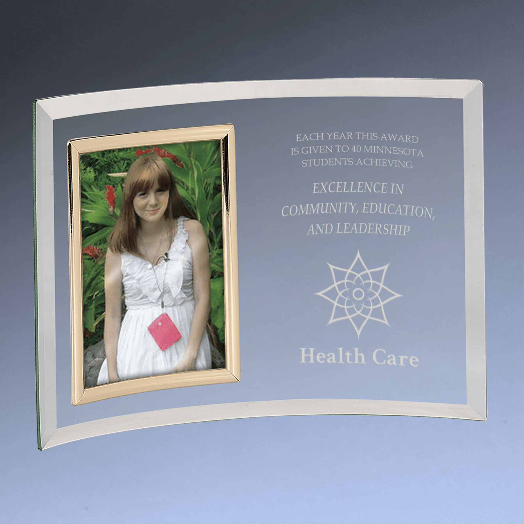 Personalized Glass Crescent Picture Frames - Jade Tint and Gold Trim 10" x 7" (Fits 3 1/2" x 5")