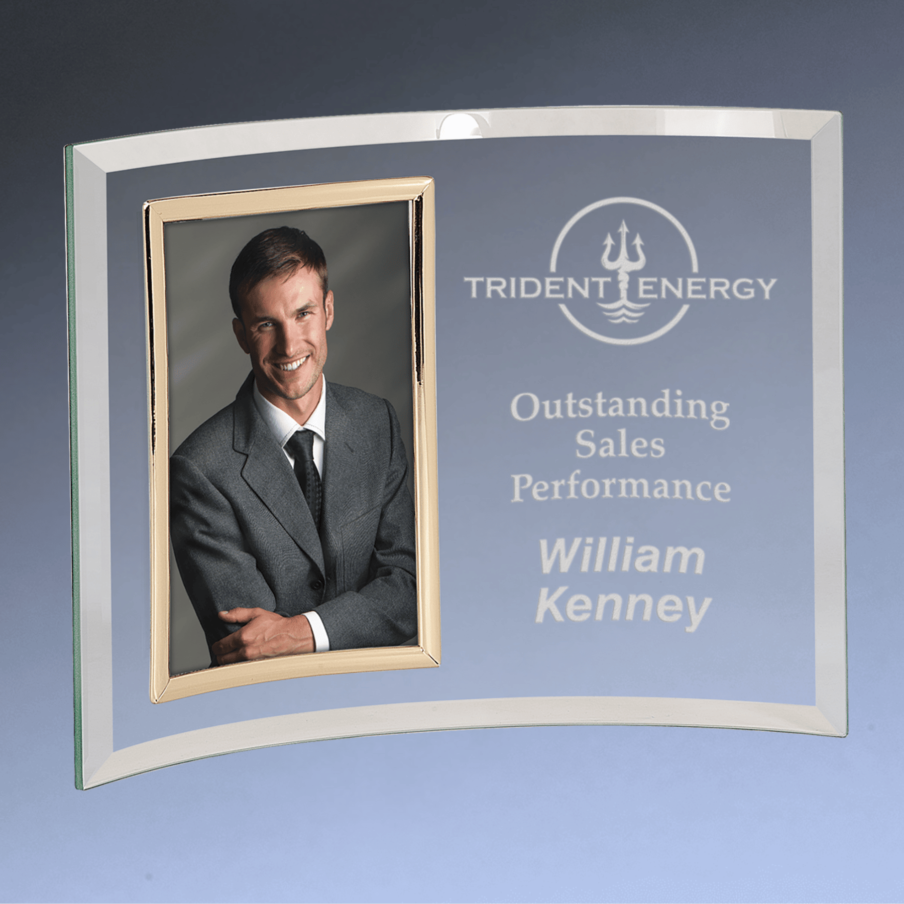Personalized Glass Crescent Picture Frames - Jade Tint and Gold Trim 11" x 8" (Fits 4" x 6")