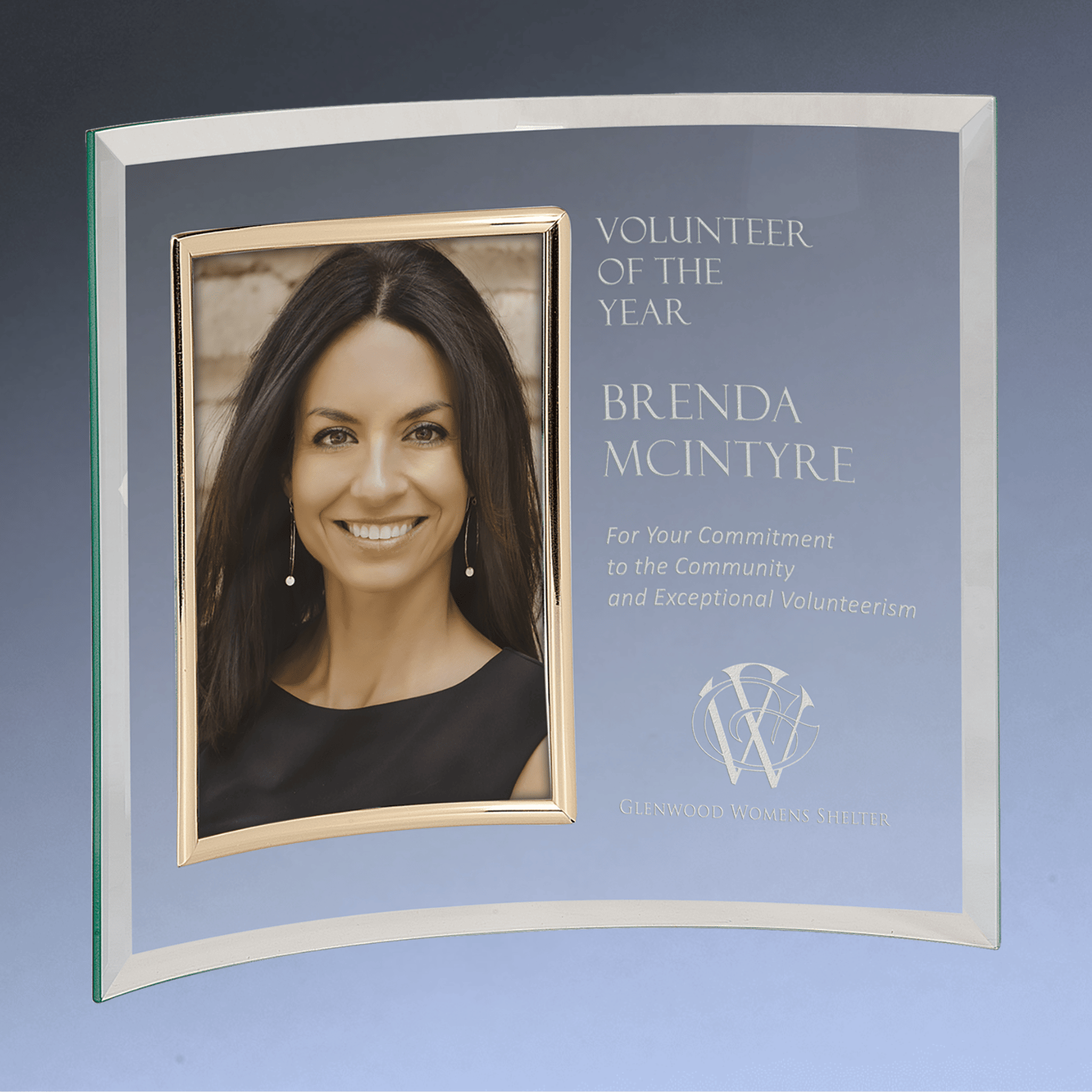 Personalized Glass Crescent Picture Frames - Jade Tint and Gold Trim 12" x 10" (Fits 5" x 7")