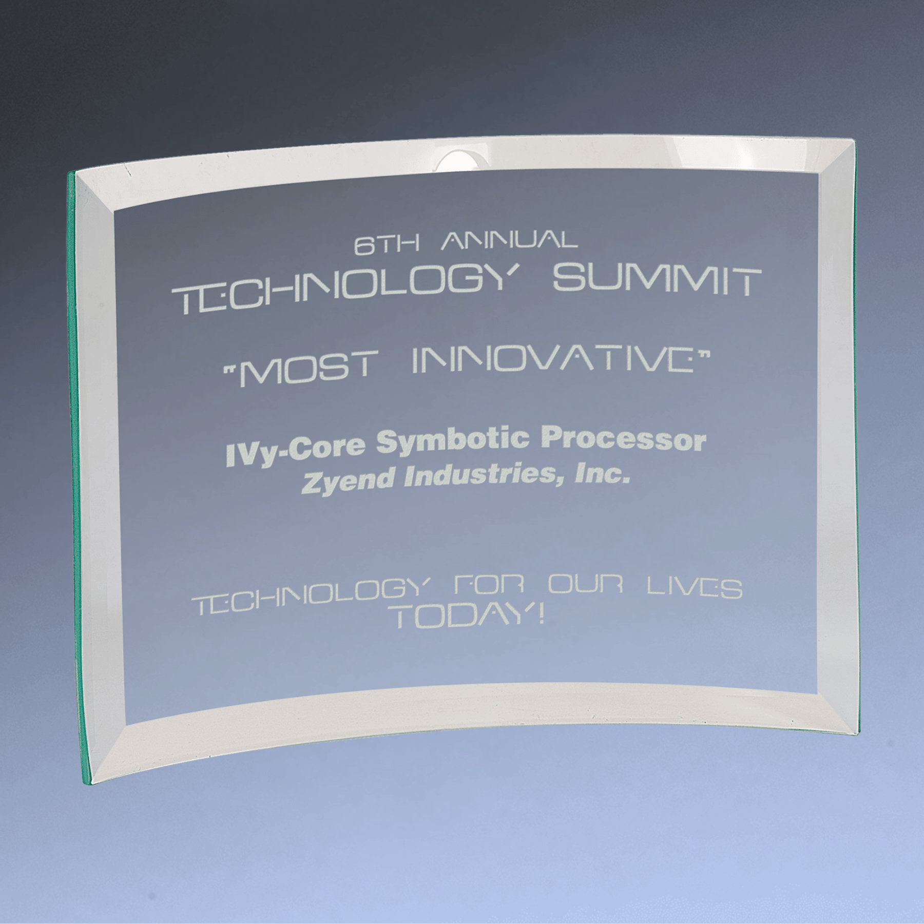 Laser Etched Jade Glass Crescent Awards and Desk Display 7" x 5" x 1/4"