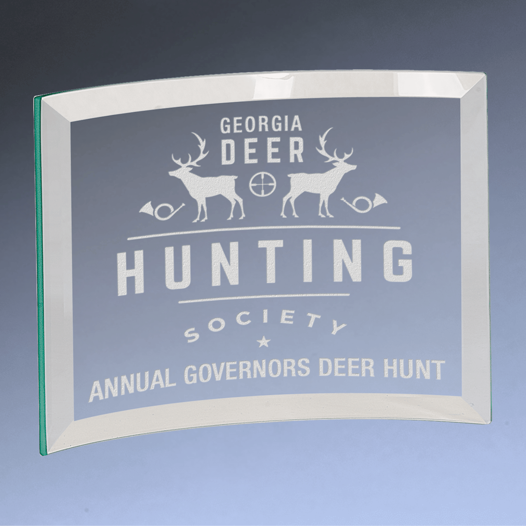 Laser Etched Jade Glass Crescent Awards and Desk Display 8" x 6" x 1/4"