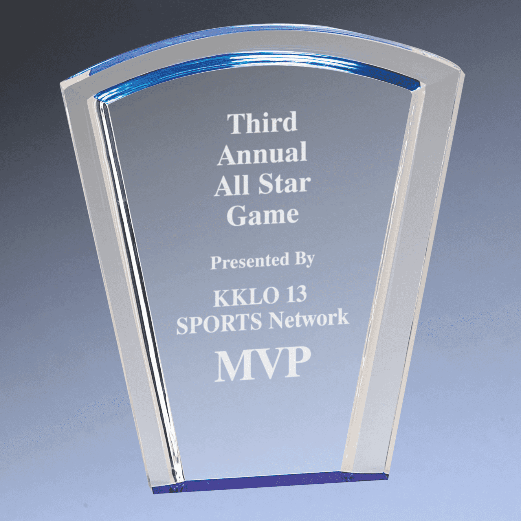 Halo Acrylic Awards with Blue or Gold Accents Fan Halo / Blue / 8"