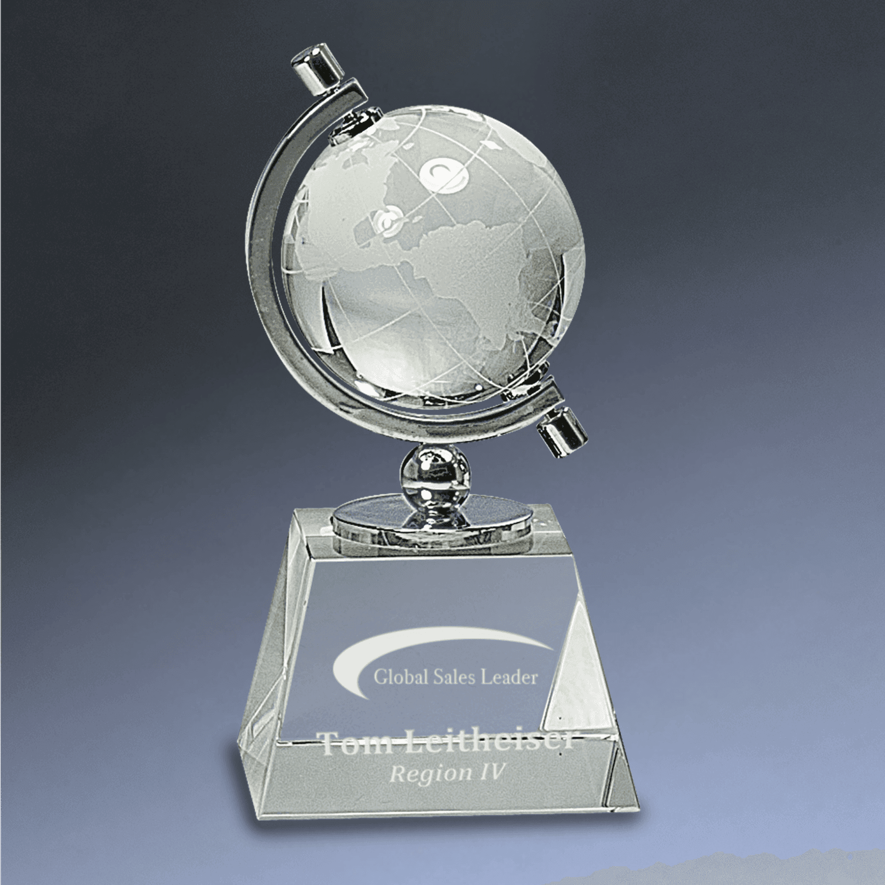 Laser Etched Crystal Globe Awards, Paperweights and Gifts Spinning Globe / Clear Globe/Clear Base / 6"
