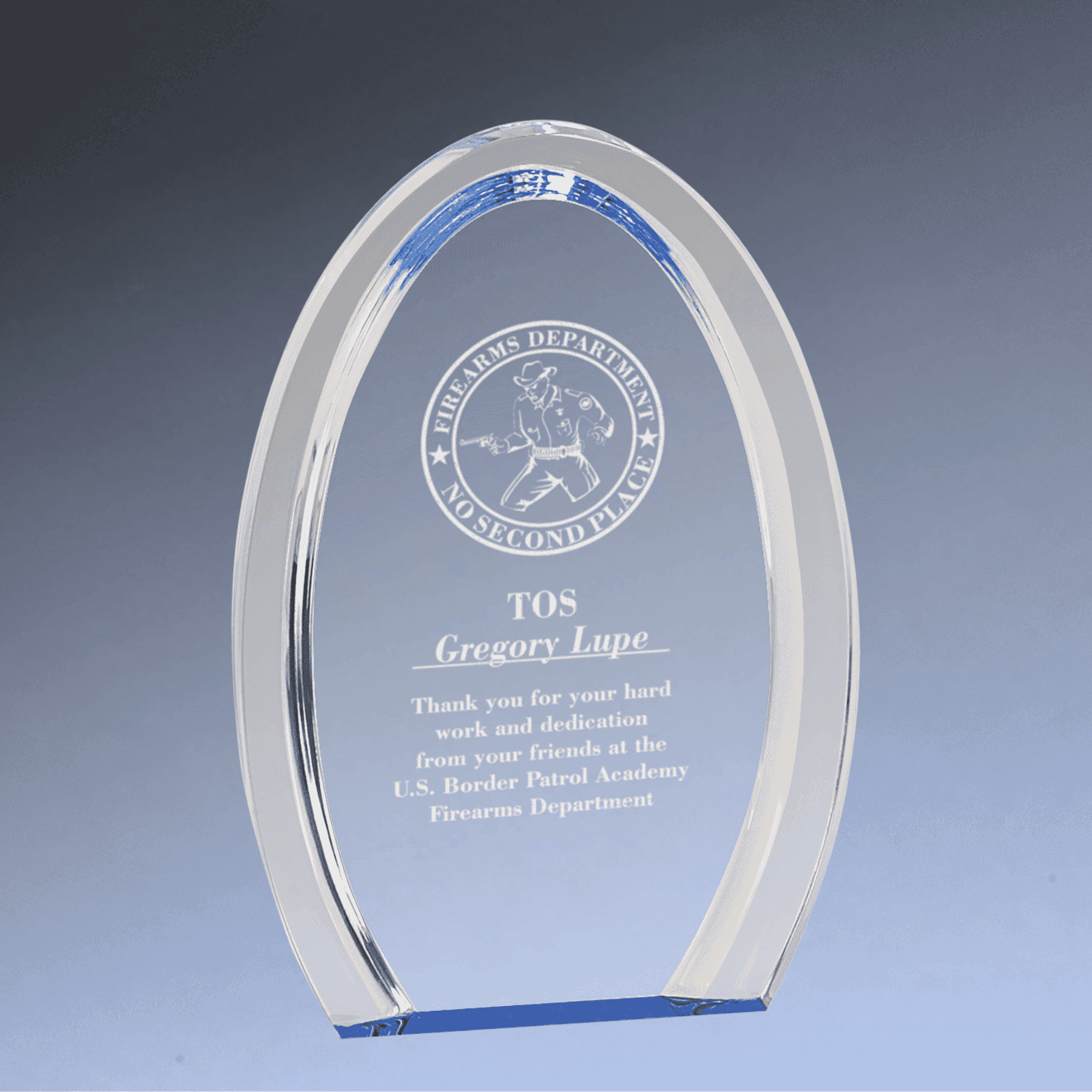 Halo Acrylic Awards with Blue or Gold Accents Oval Halo / Blue / 7"