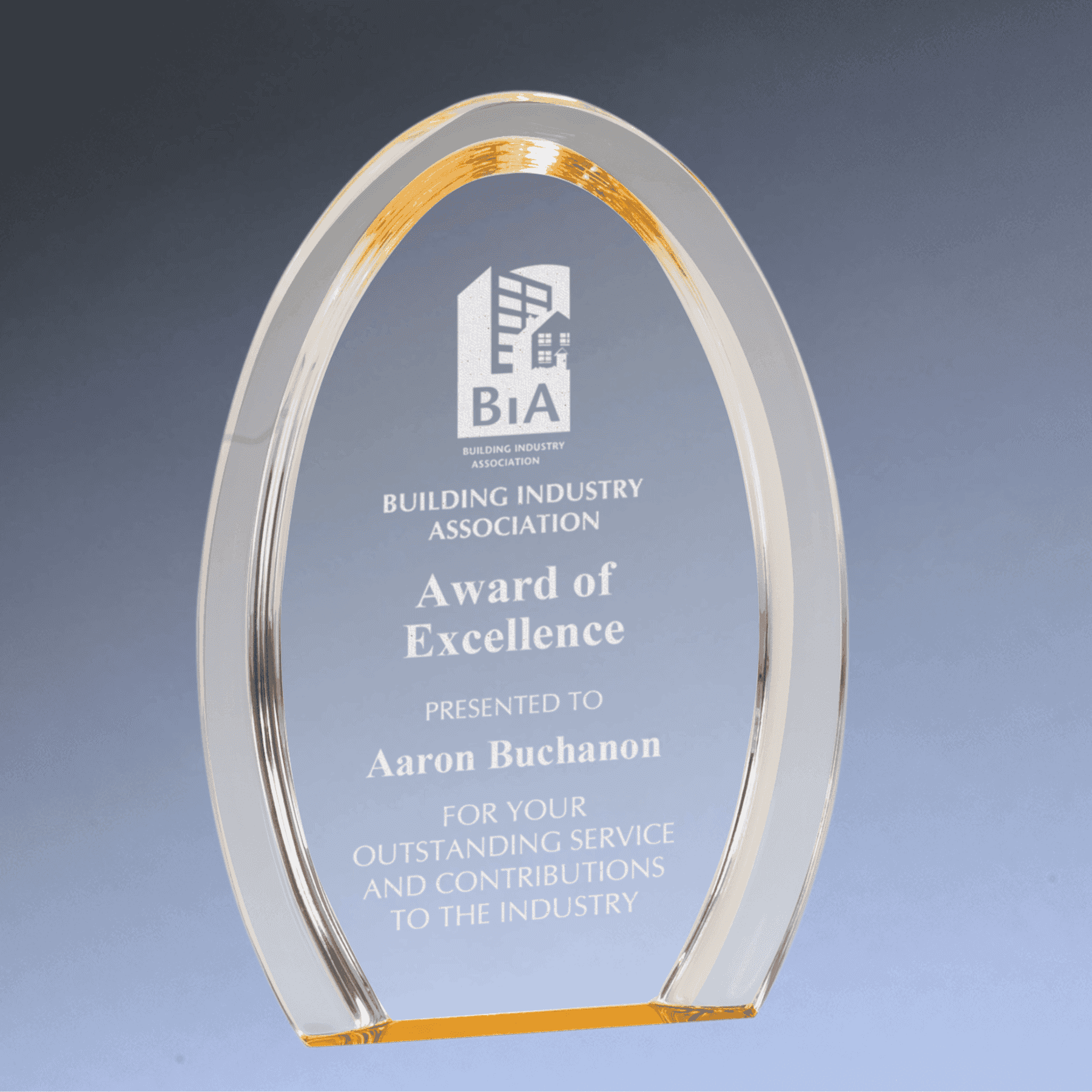 Halo Acrylic Awards with Blue or Gold Accents Oval Halo / Gold / 7"