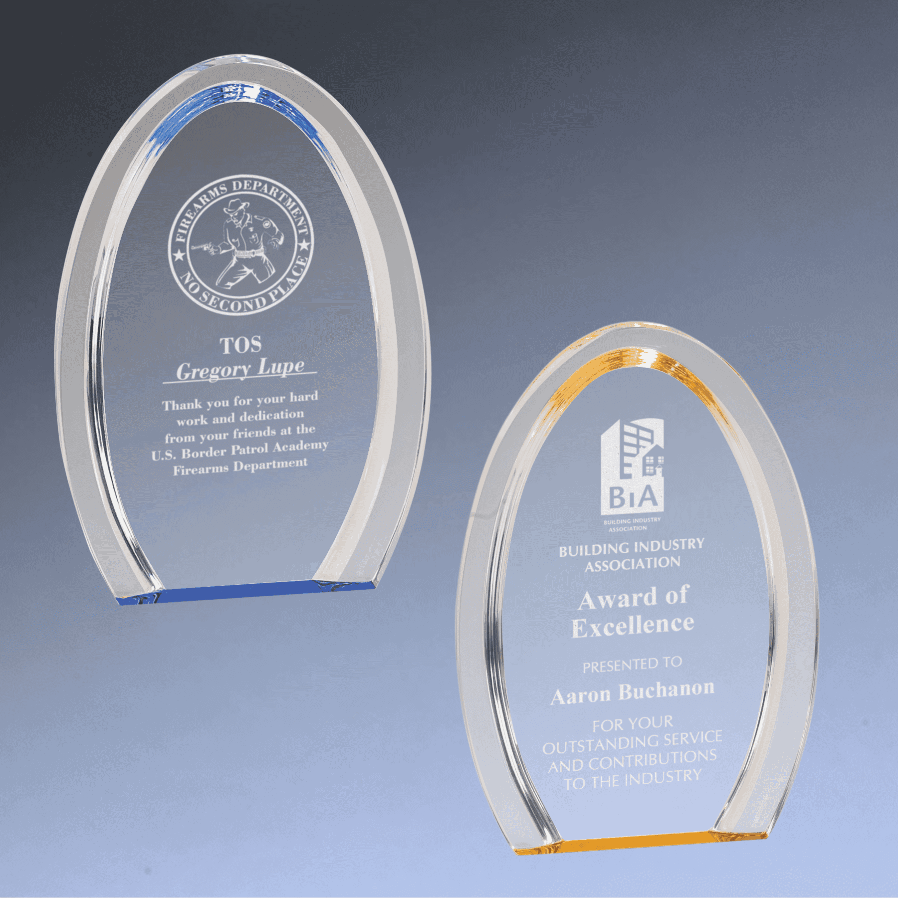 Halo Acrylic Awards with Blue or Gold Accents Fan Halo / Blue / 7"