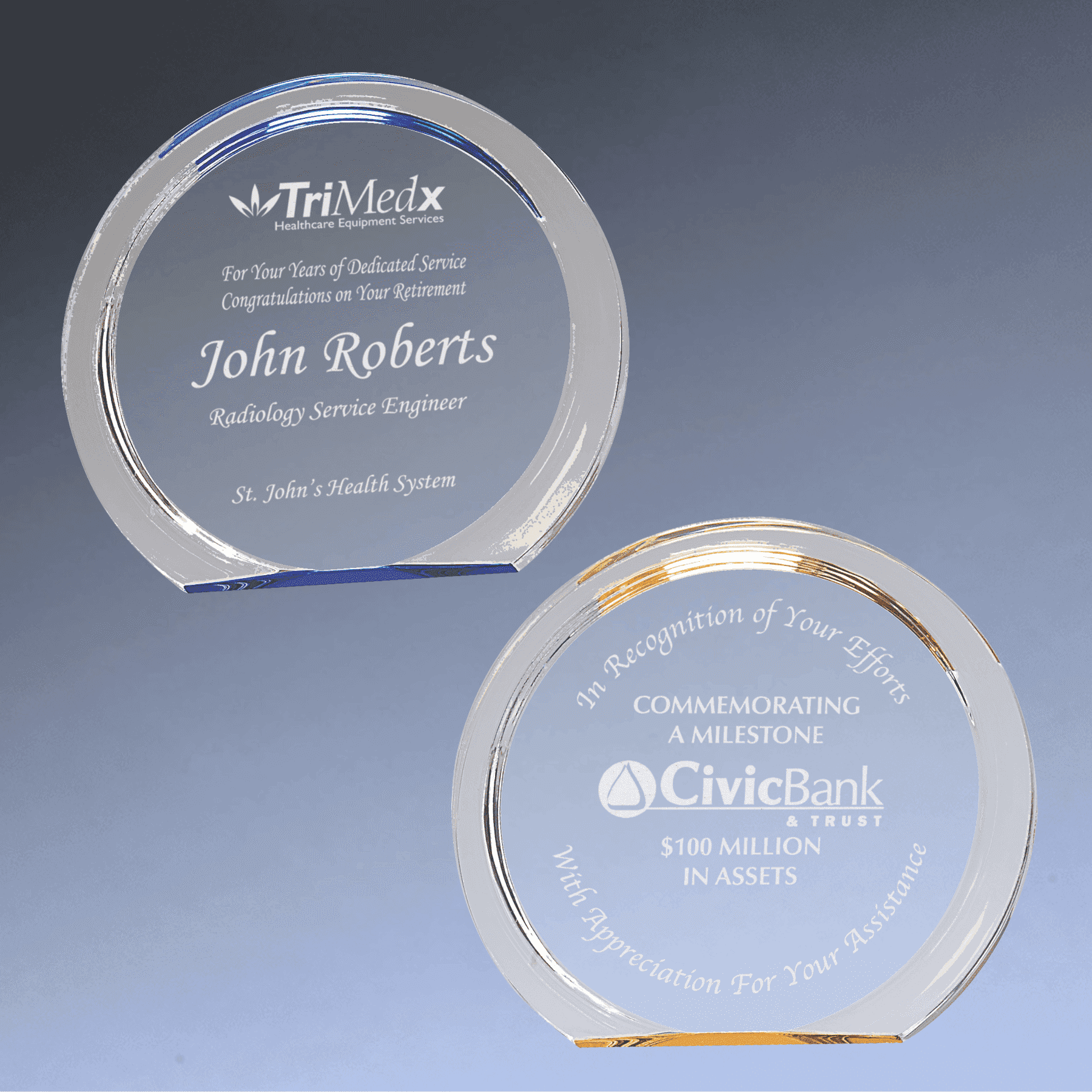 Halo Acrylic Awards with Blue or Gold Accents Fan Halo / Blue / 7"