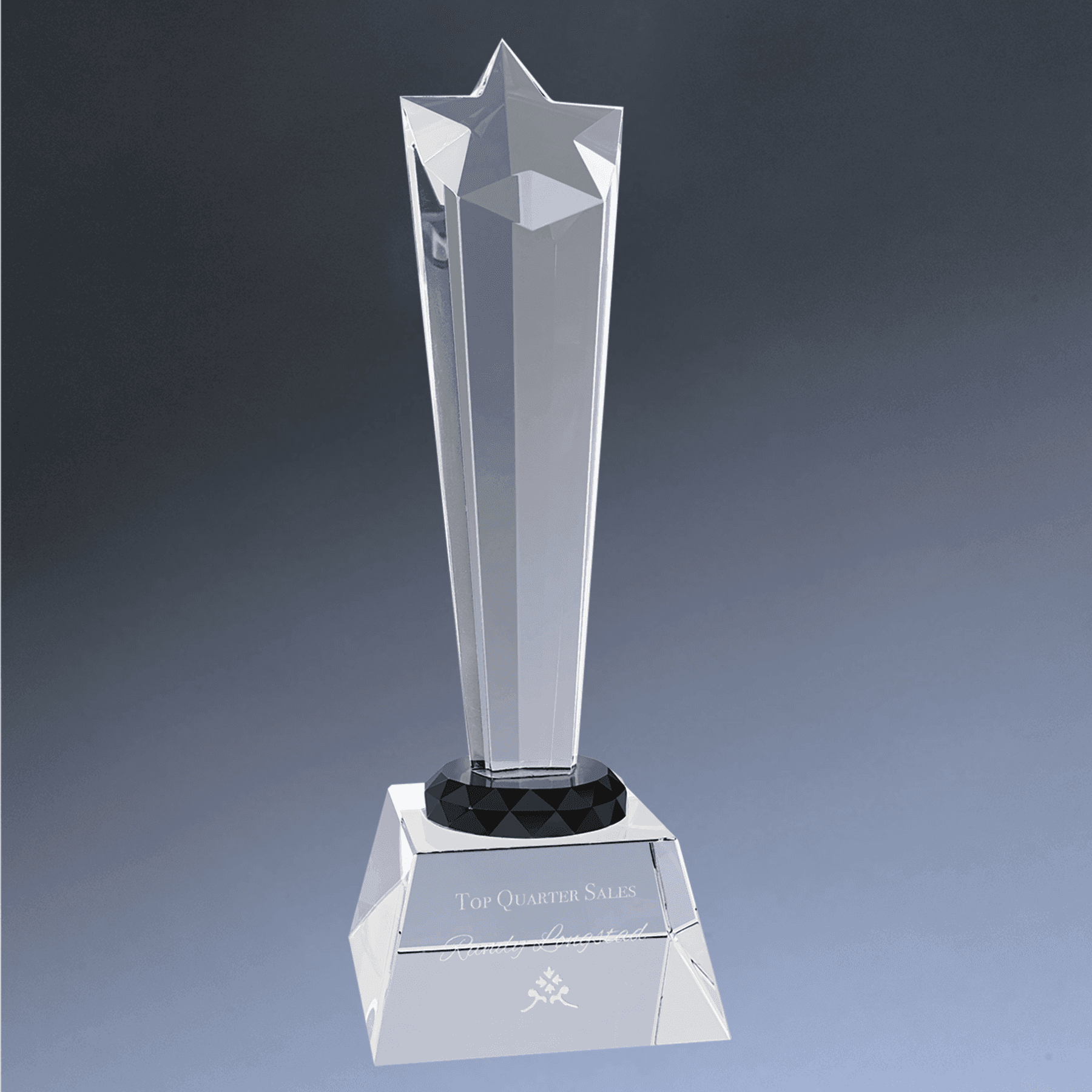 Crystal Star Awards and Paperweights with Custom Engraving Rising Star on Base / Clear Crystal / 3"(L) x 9"(H)