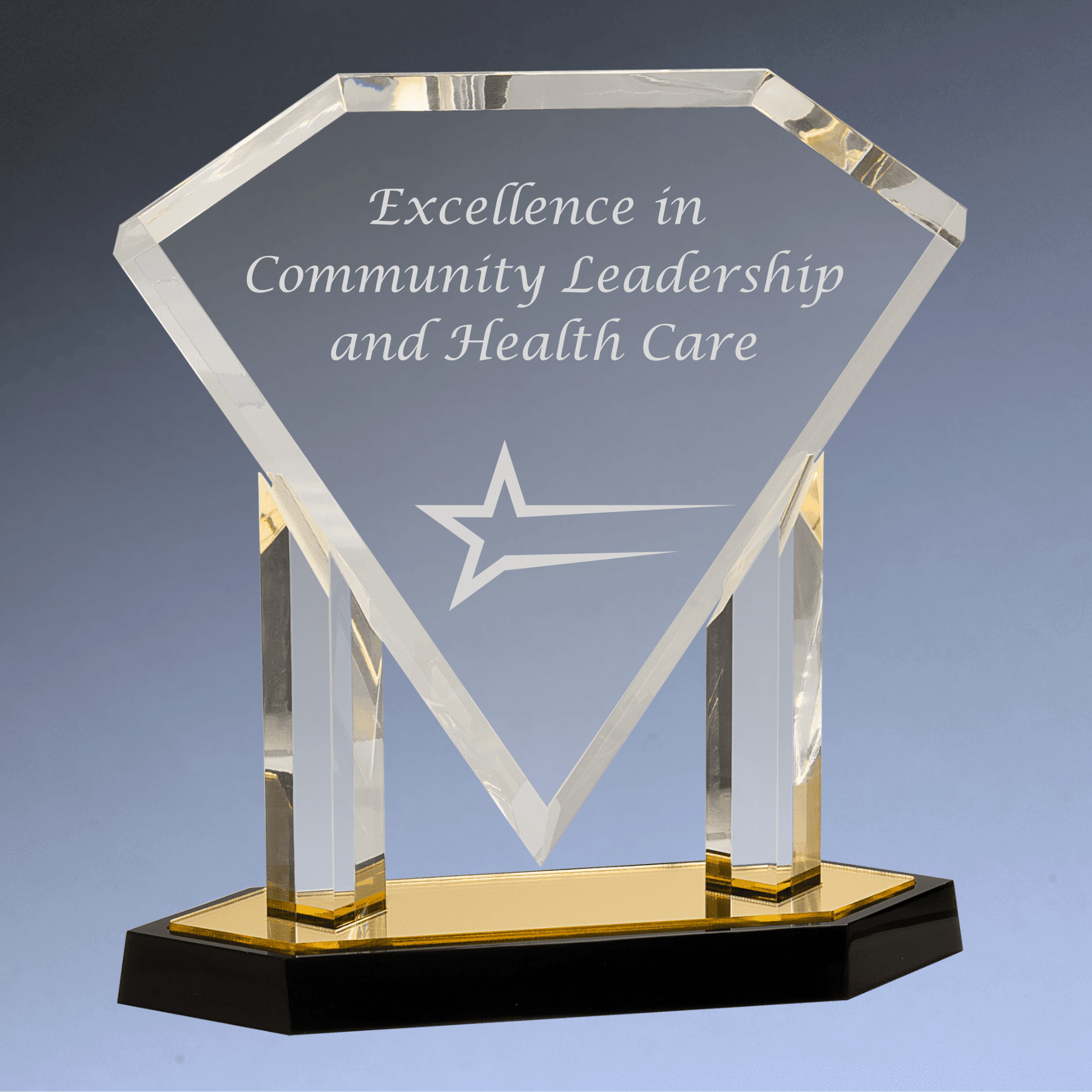 Floating Diamond Acrylic Award with Blue or Gold Mirror Base