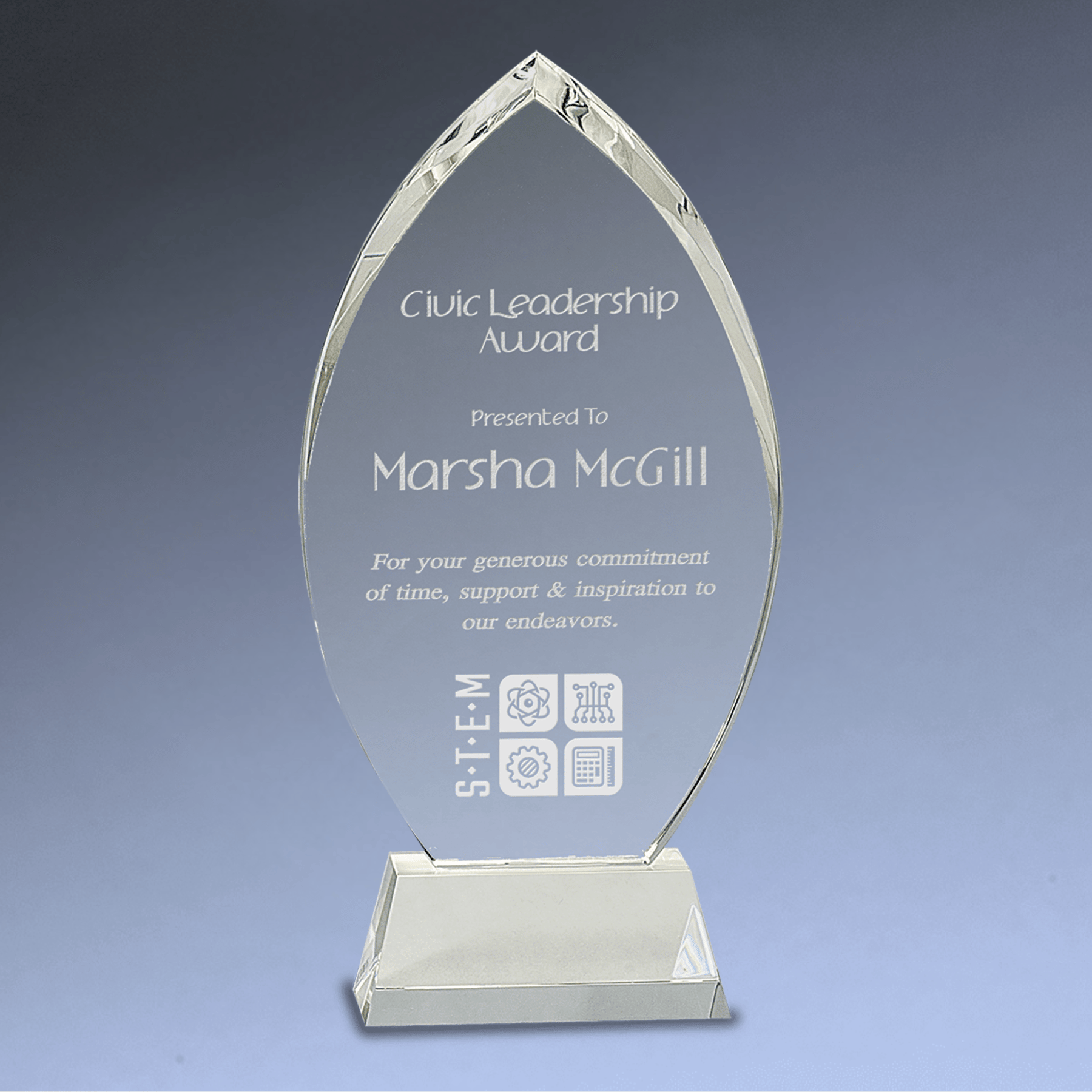 Crystal Oval Award with Clear, Blue or Black Crystal Base