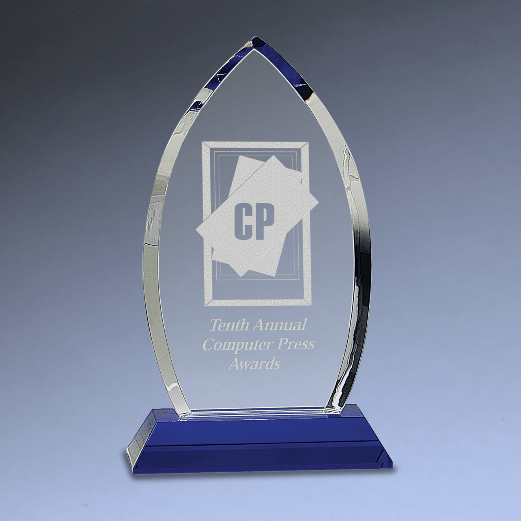 Crystal Oval Award with Clear, Blue or Black Crystal Base
