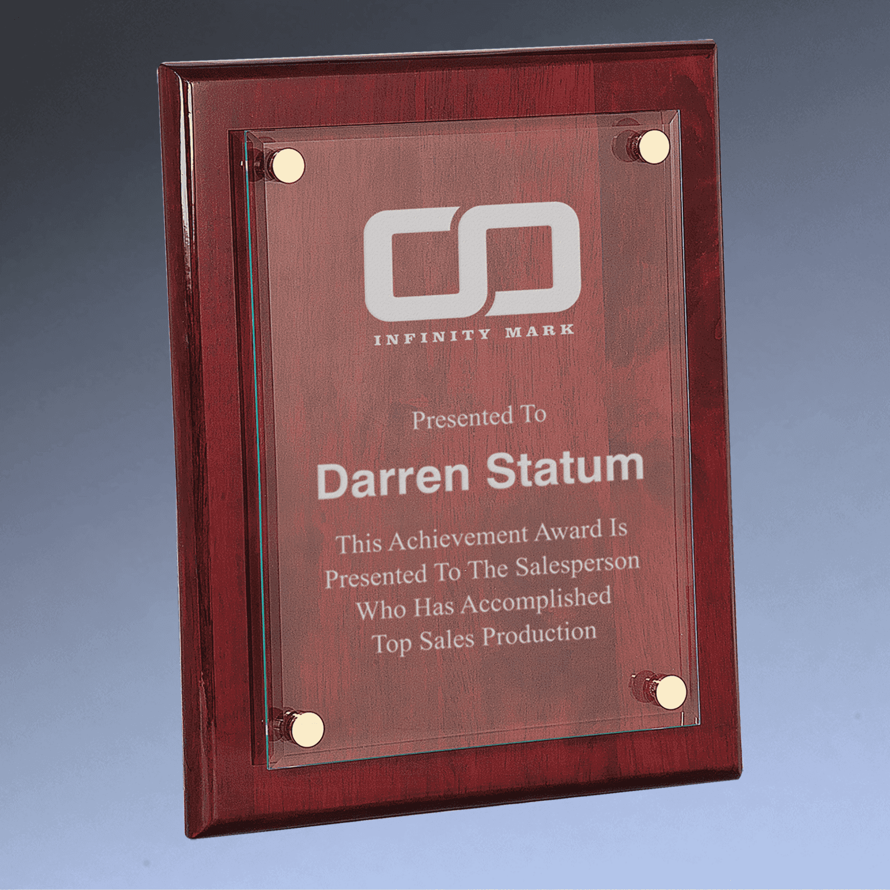 Floating Glass Plaque with Rosewood Piano Finish