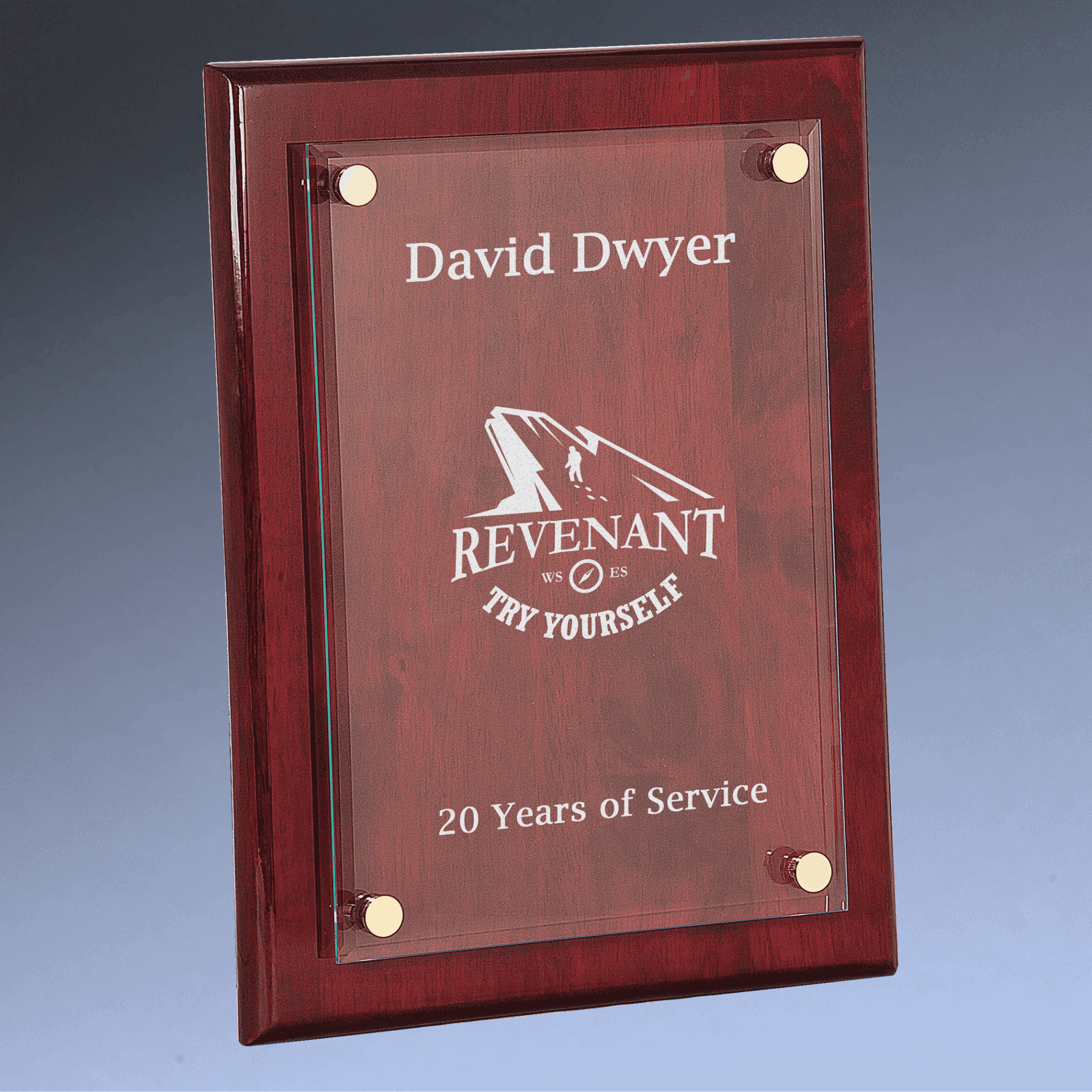 Floating Glass Plaque with Rosewood Piano Finish