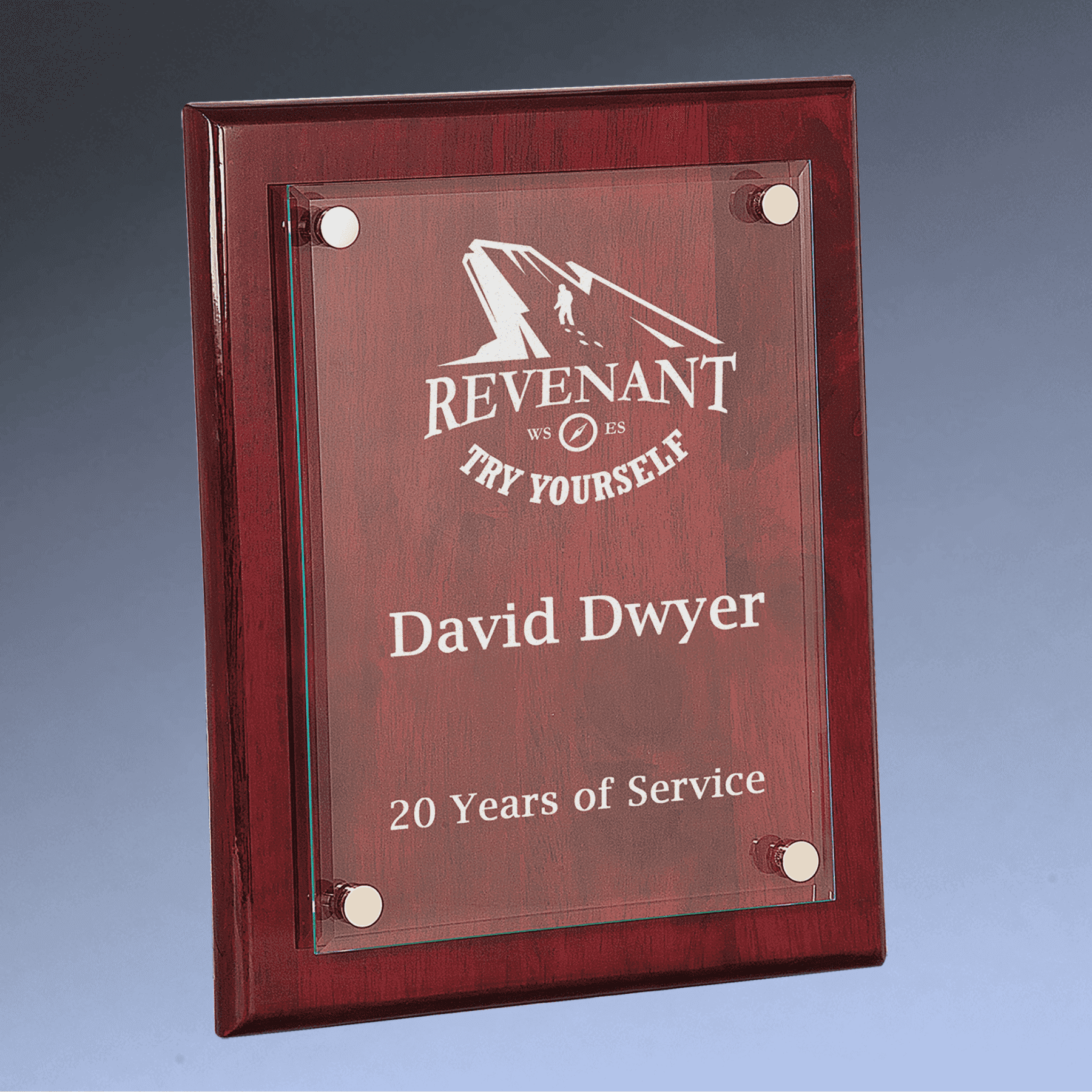 Floating Glass Plaque with Rosewood Piano Finish