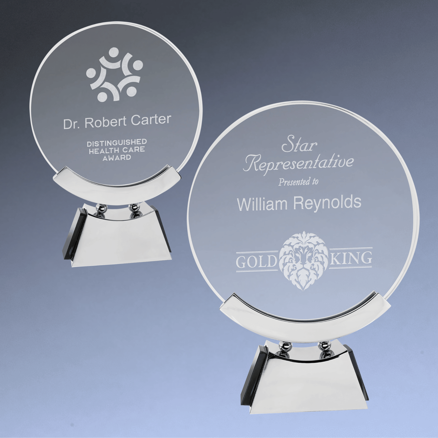 Voyager Round Glass Awards with Silver Aluminum Base