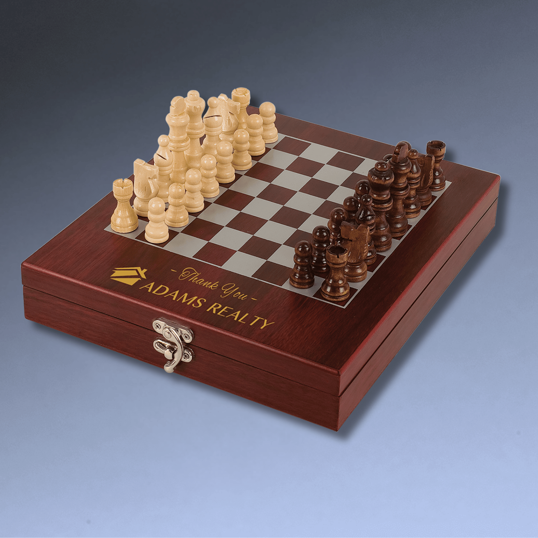 Rosewood Finish Personalized Chess Set with Custom Engraving