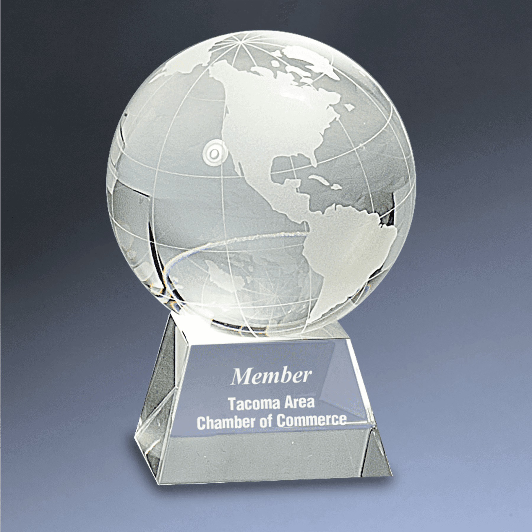 Laser Etched Crystal Globe Awards, Paperweights and Gifts Removable Recessed Globe / Clear Globe/Clear Base / 3 1/2"