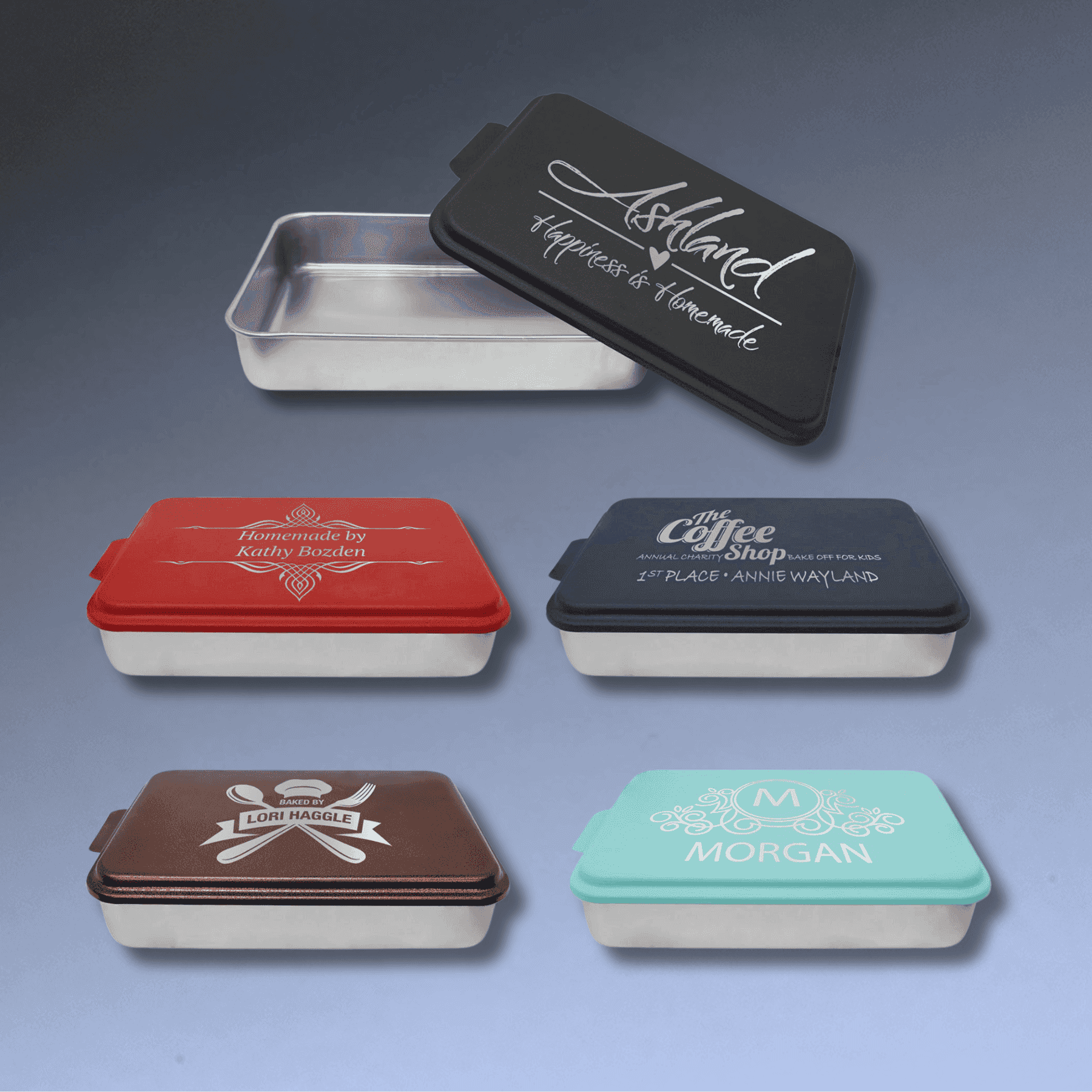 Personalized Cake Pans - Aluminum with Powder Coated Lids