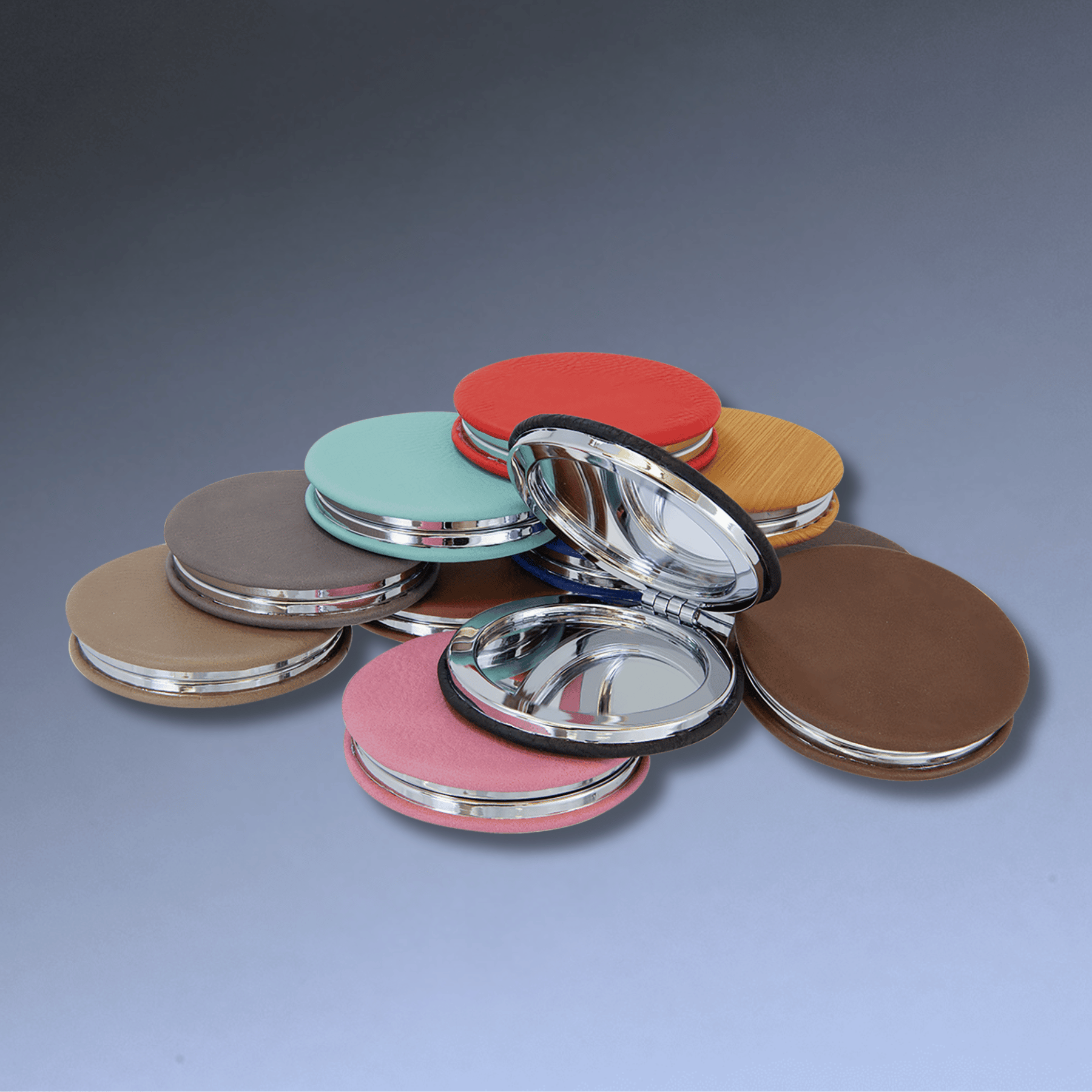 Personalized Compact Mirror With Magnifier in Leatherette Colors