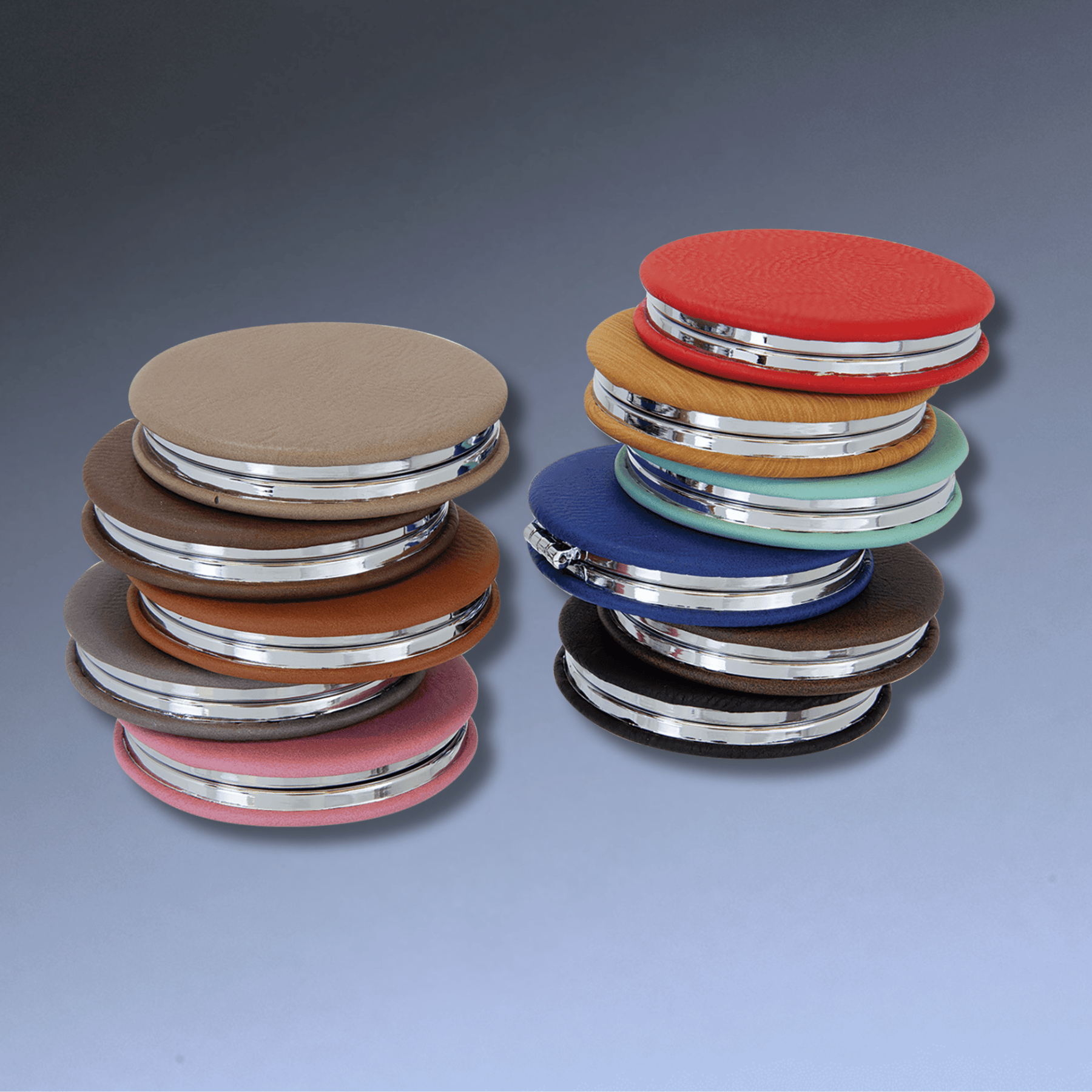 Personalized Compact Mirror With Magnifier in Leatherette Colors