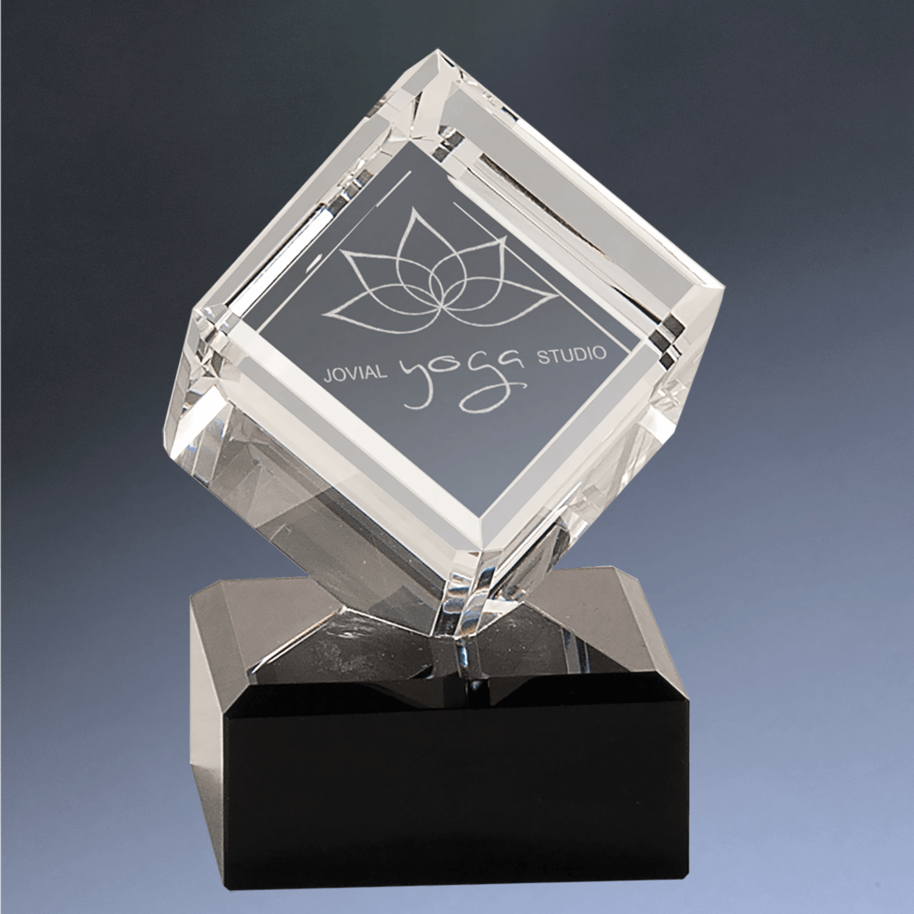 Laser Etched Crystal Cubes and Blocks - Personalized Awards and Gifts Angled Cube with Crystal Base / 4 1/2" x 3 1/2"