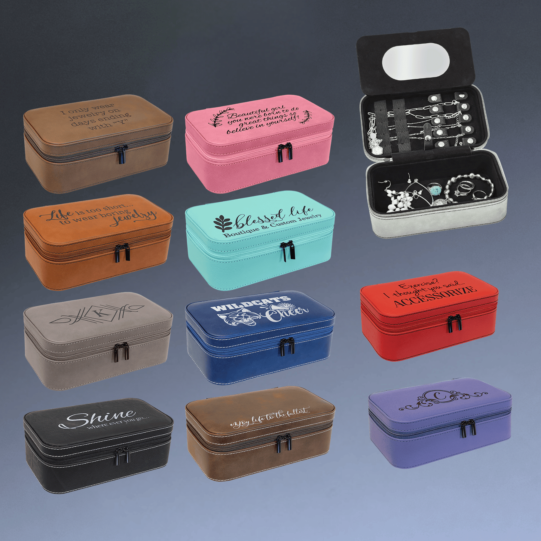Personalized Travel Jewelry Box in Two Sizes with Multi-Compartments