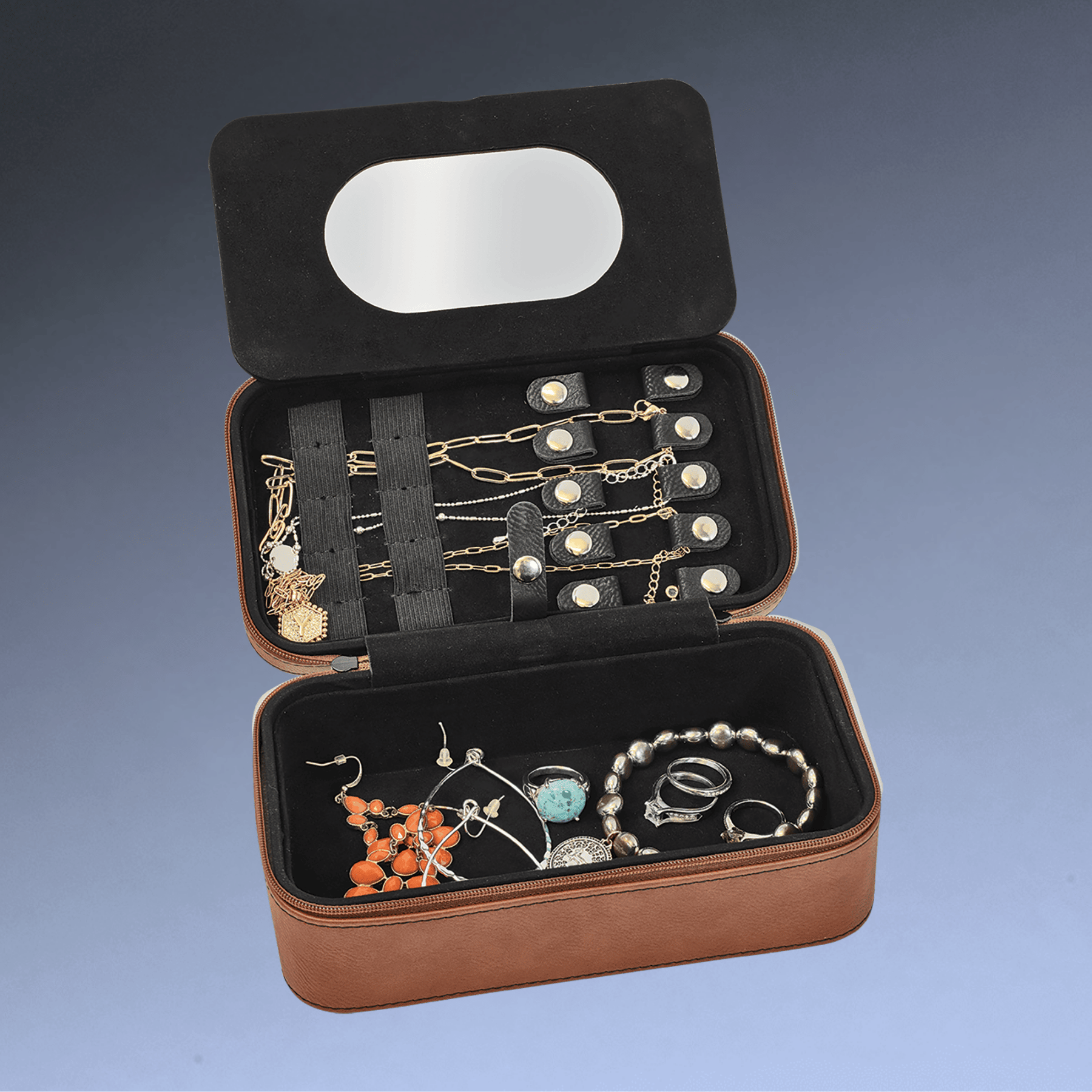 Personalized Travel Jewelry Box in Two Sizes with Multi-Compartments
