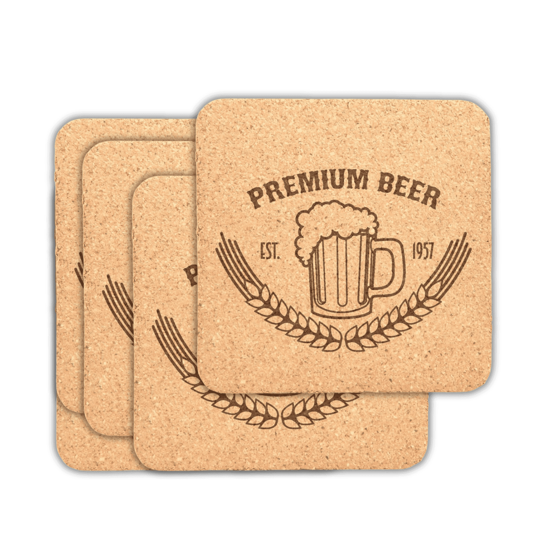 Personalized Cork Coasters, Trivets and Gift Sets Standard Cork Coaster - Set of 6 / Square / 4" x 4 x 3/16" Thicknesss