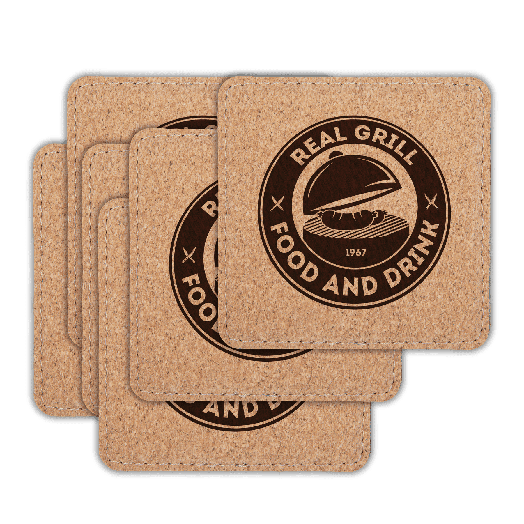 Personalized Cork Coasters, Trivets and Gift Sets Premium Cork Coaster - Set of 6 / Square / 4" x 4" x 1/8" Thickness