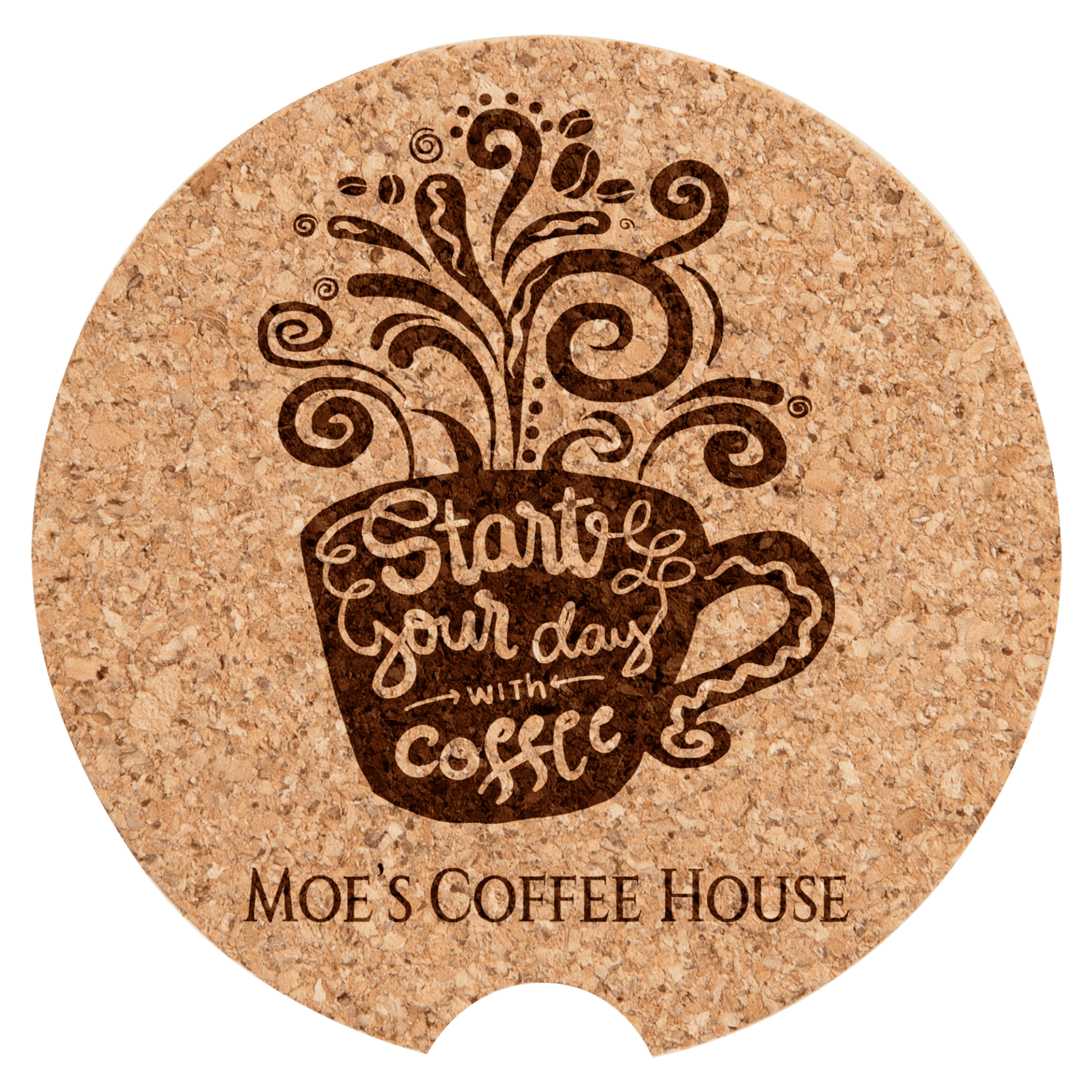 Personalized Cork Coasters, Trivets and Gift Sets Car Coaster - Individual / Round - Notched / 2 1/2" Diameter x 3/16" Thickness