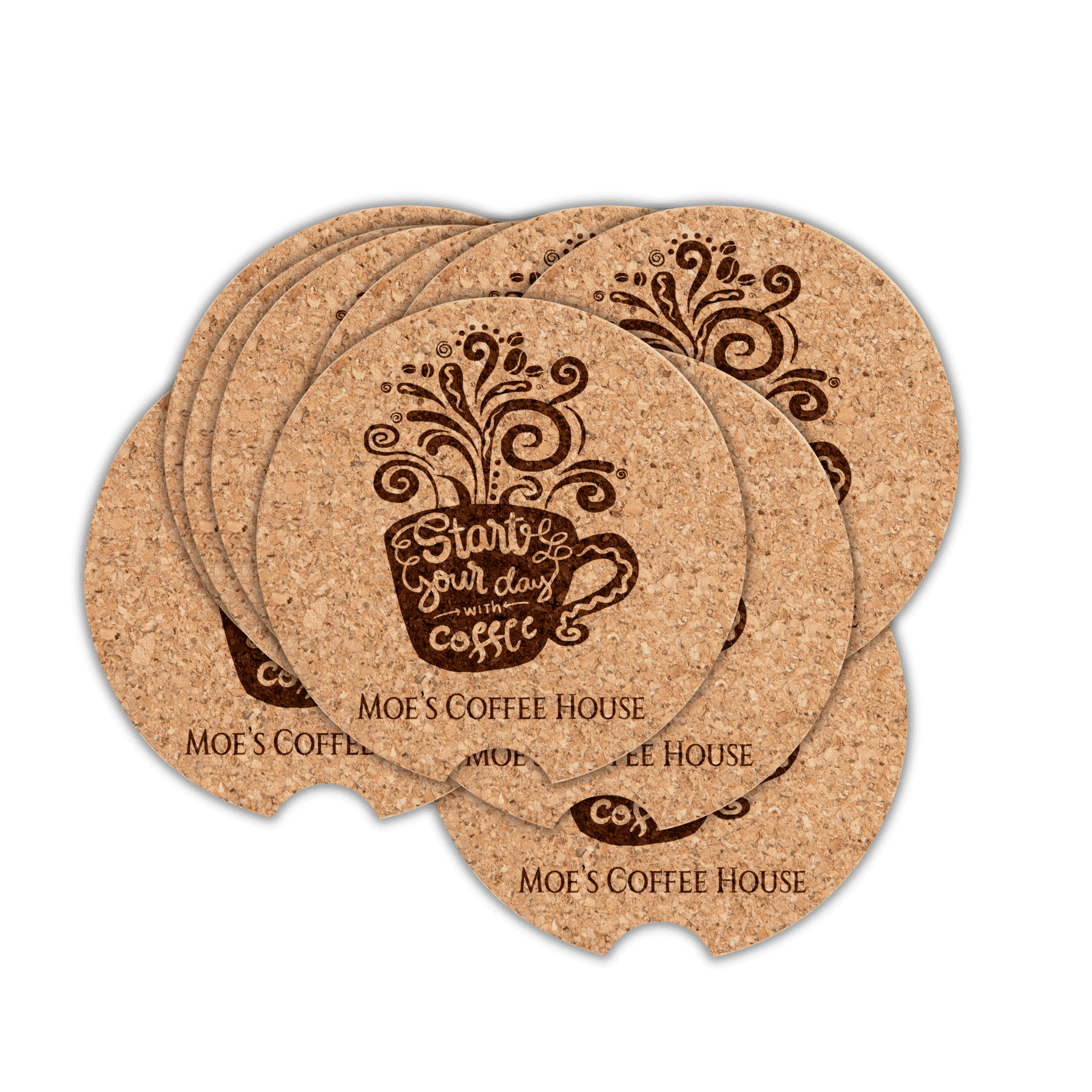Personalized Cork Coasters, Trivets and Gift Sets Car Coaster - Set of 10 / Round - Notched / 2 1/2" Diameter x 3/16" Thickness