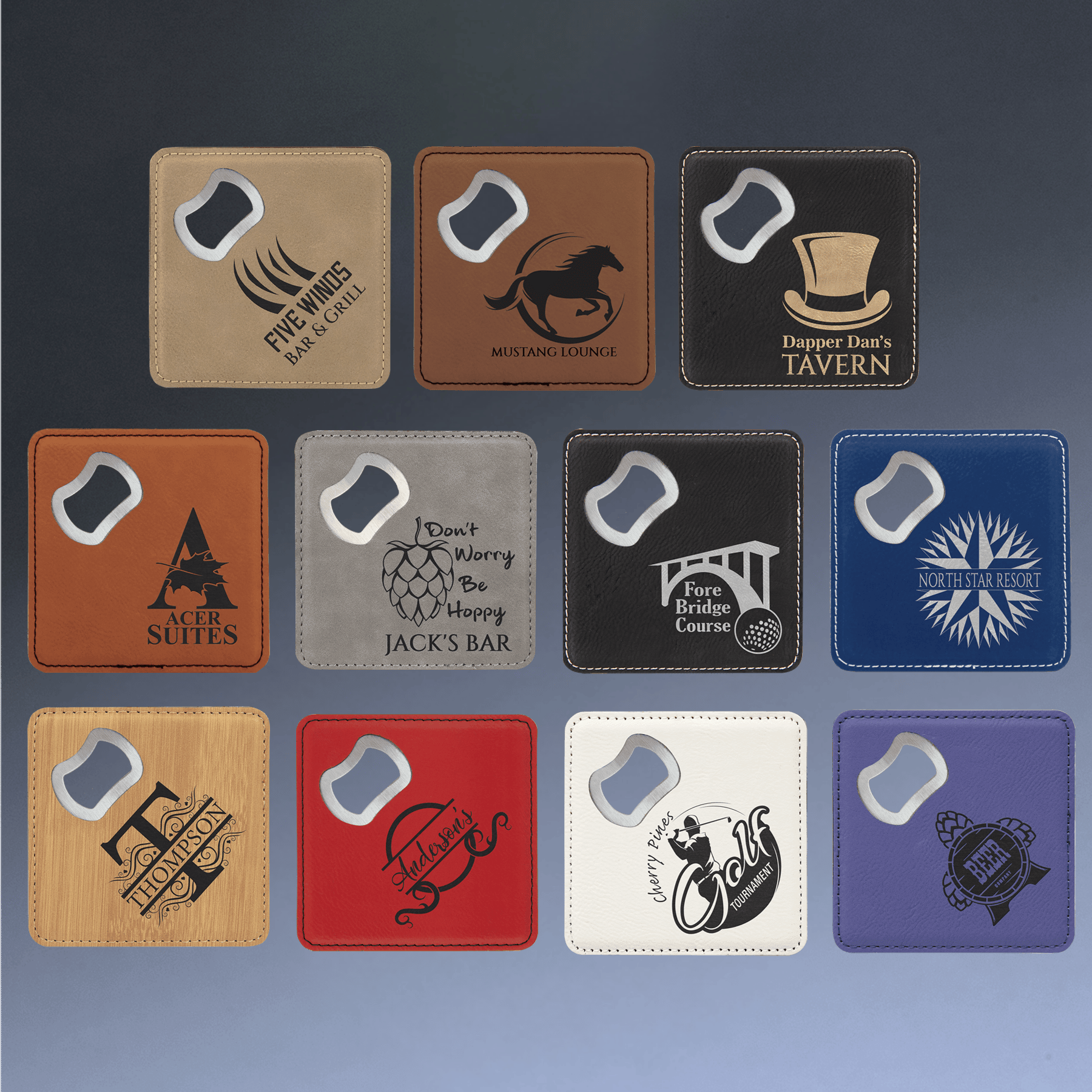 Personalized Leatherette Coaster Sets & Bottle Openers