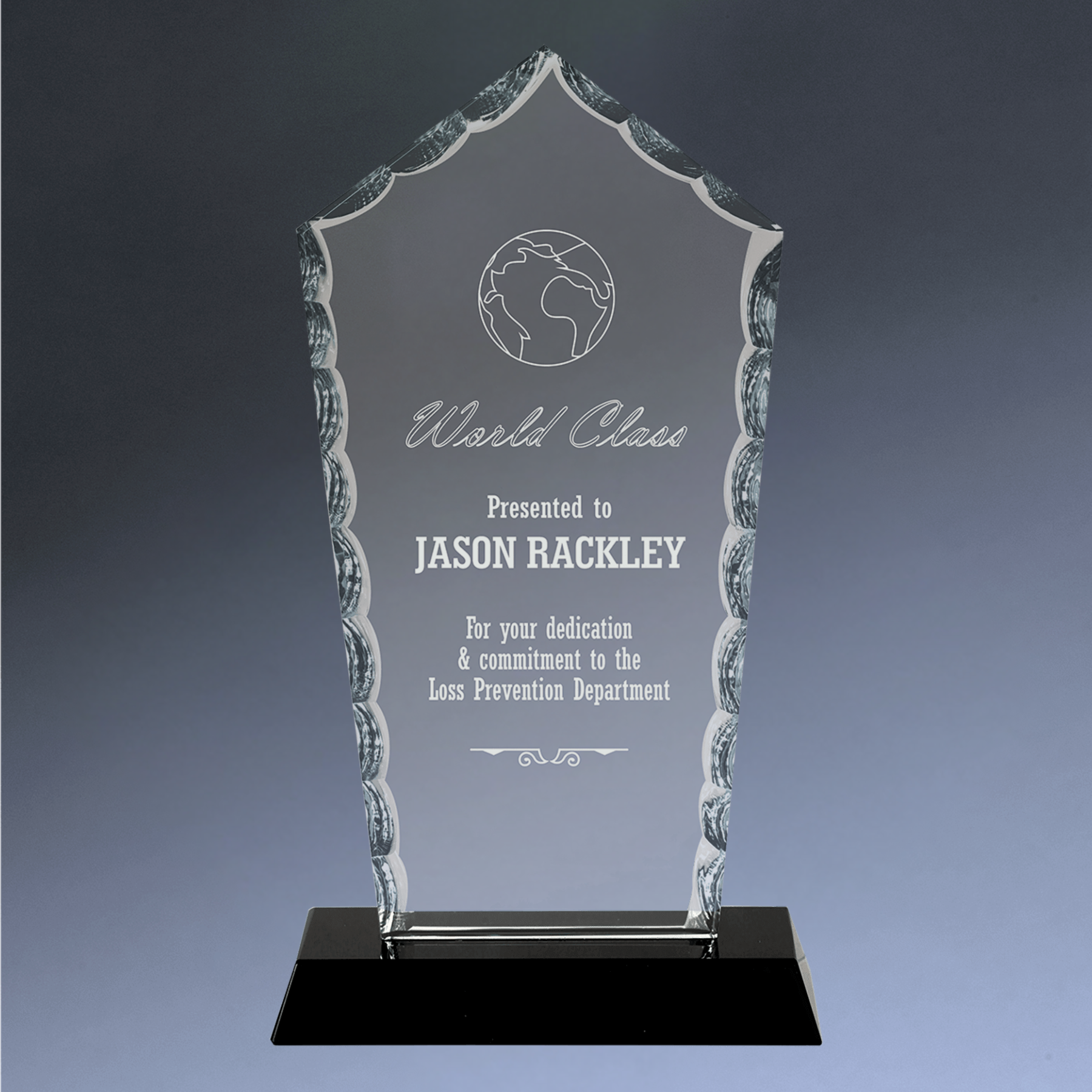 Scalloped Facet Glass Awards with Custom Engraving Diamond / 7 3/4"