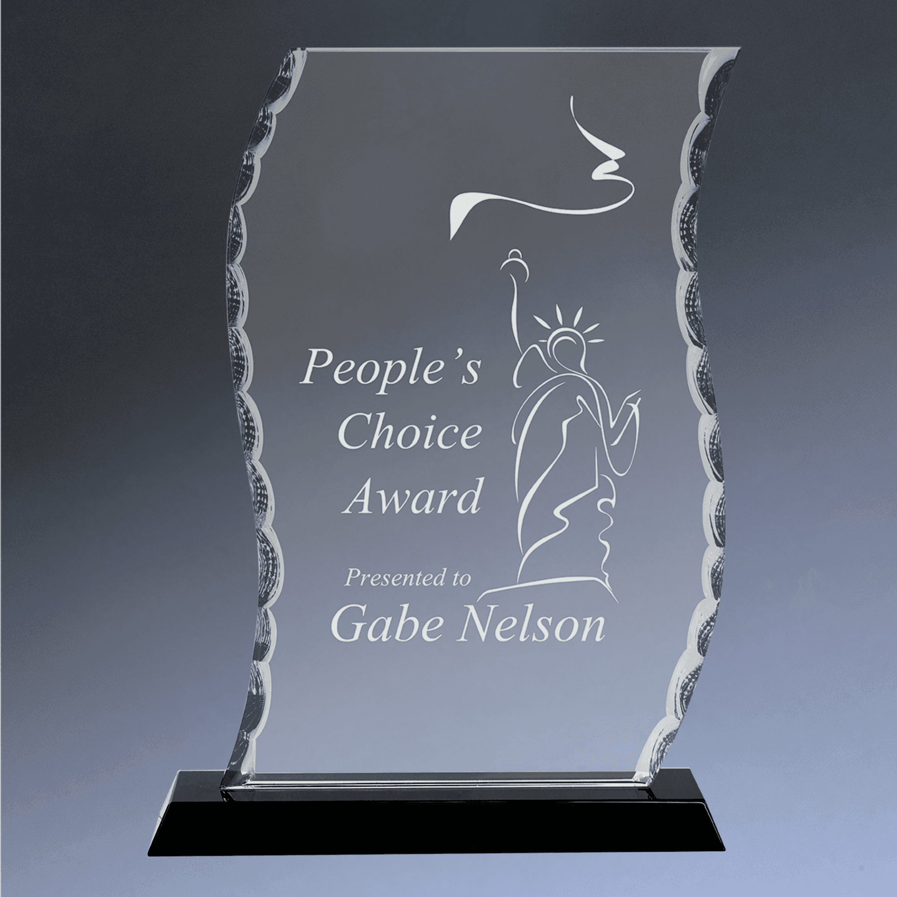 Scalloped Facet Glass Awards with Custom Engraving Scroll / 7 1/2"