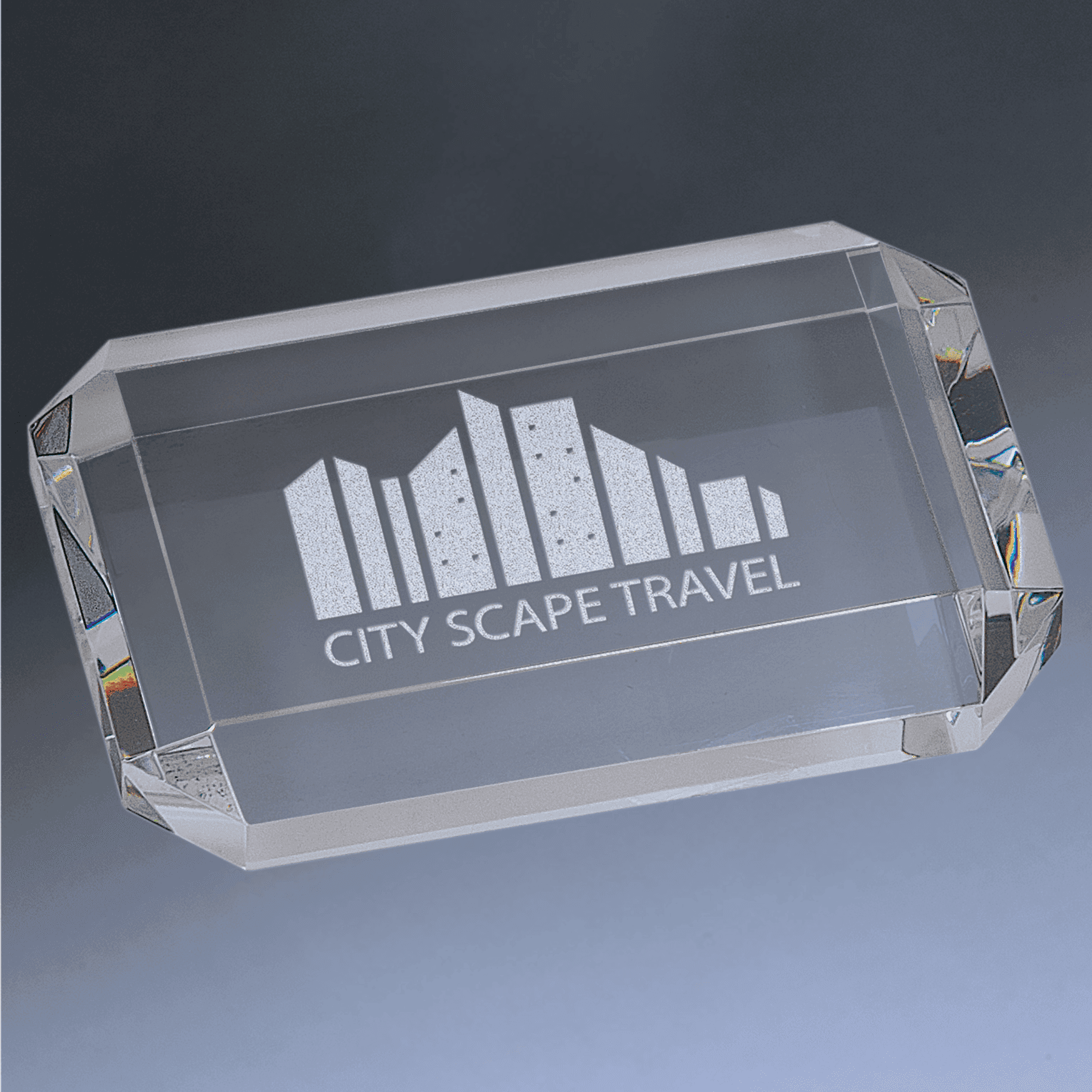 Personalized Crystal Paperweights with Frosted Etching Rectangle with Clipped Corners / 4" x 2 3/4"