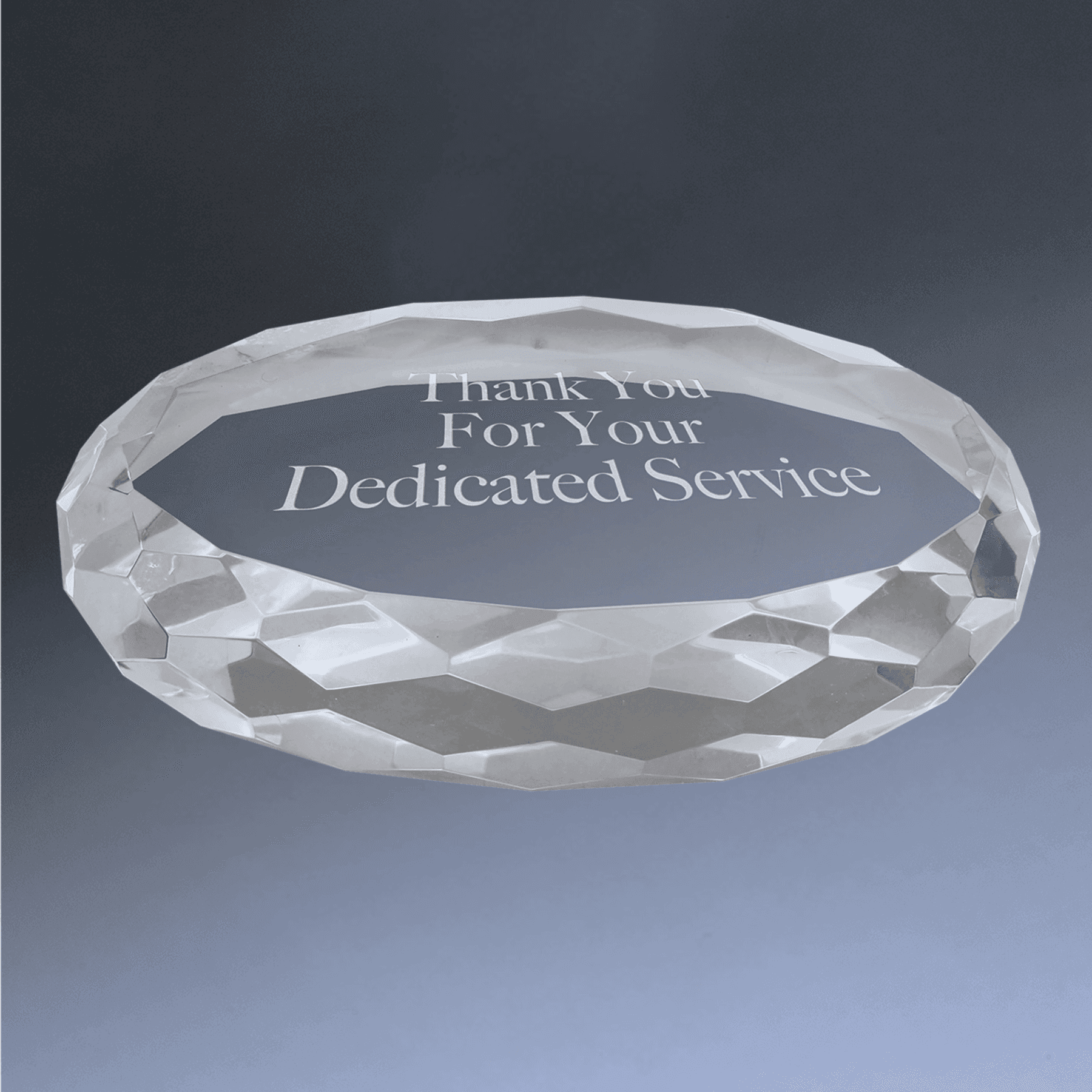 Personalized Crystal Paperweights with Frosted Etching Oval with Faceted Edge / 4" x 2 3/4"