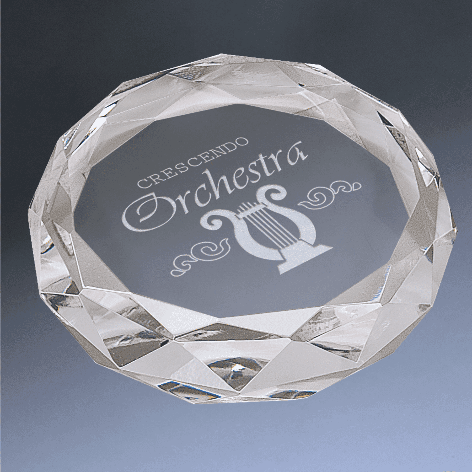 Personalized Crystal Paperweights with Frosted Etching Round with Faceted Edge / 3"