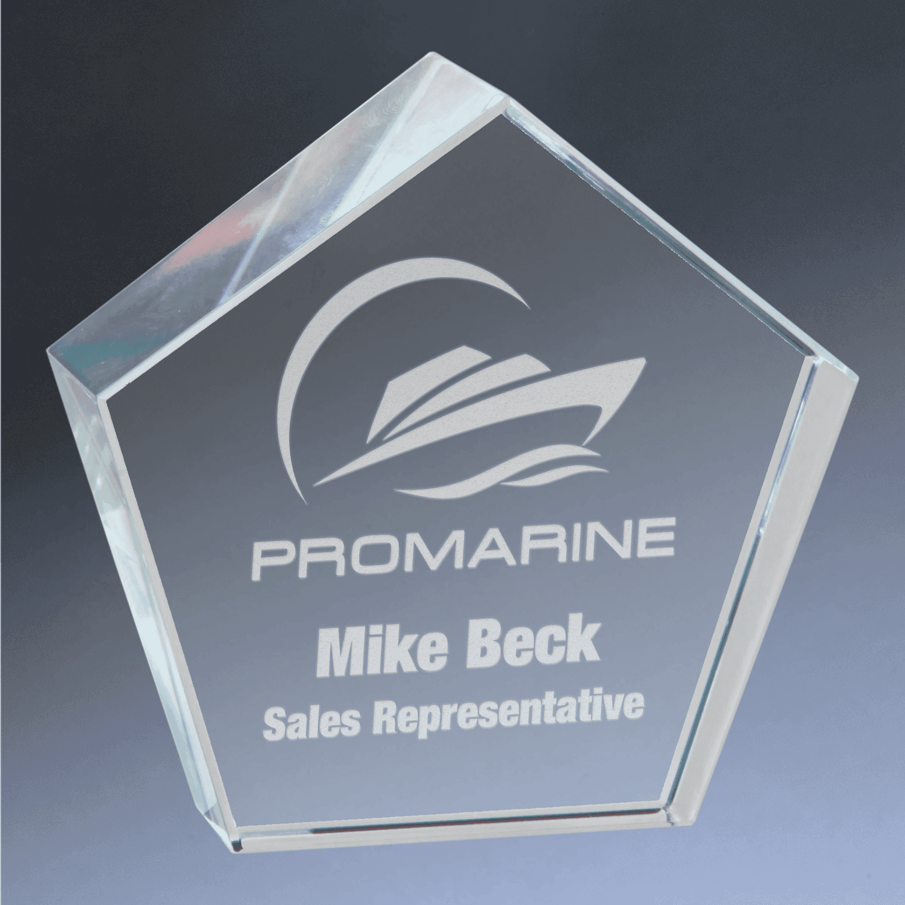 Personalized Crystal Paperweights with Frosted Etching Pentagon with Beveled Edge / 3" x 3"