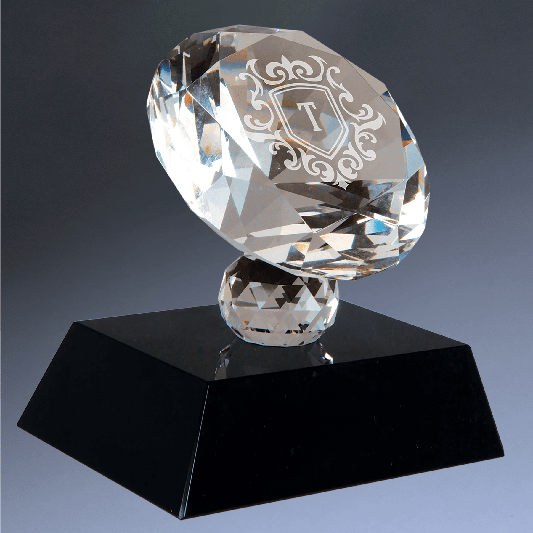 Crystal Diamond Awards & Paperweights with Personalized Engraving Crystal Diamond Paperweight with Black Base