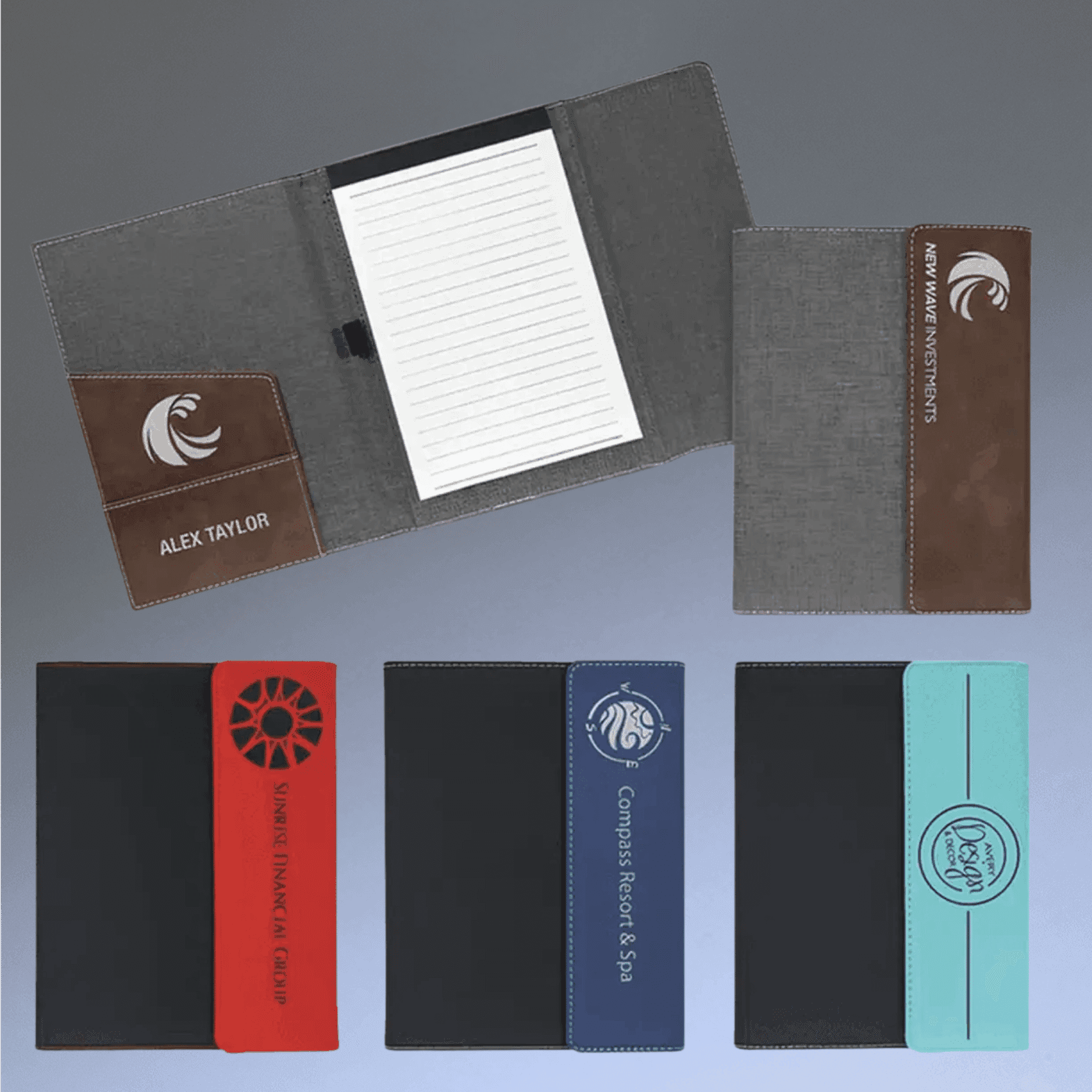 Personalized Canvas Portfolios - With Notepad and Magnetic Closure 7" x 9" / Gray Canvas / Rawhide