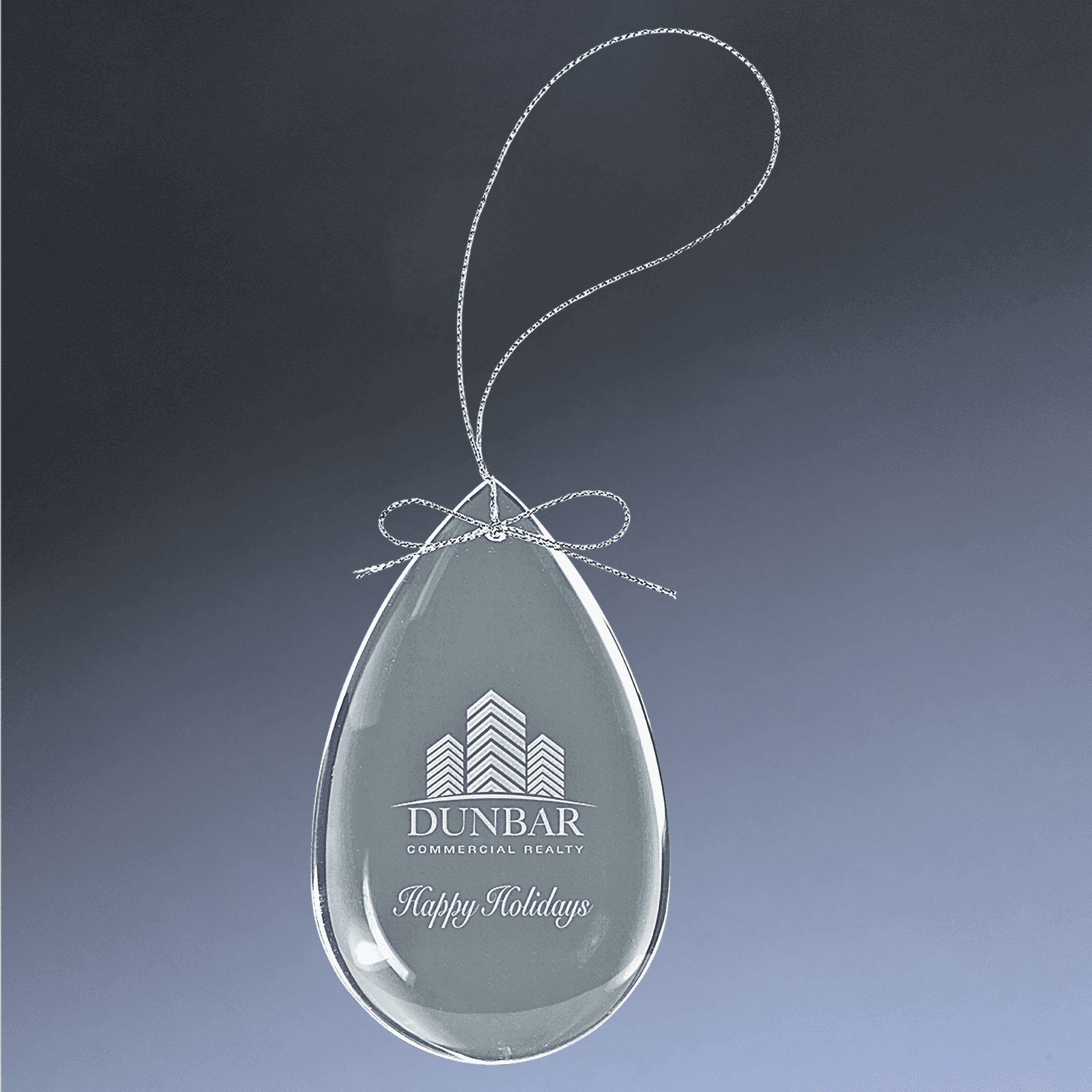 Laser Etched Crystal Ornaments with Ribbon and Gift Box Teardrop / Silver / 3"