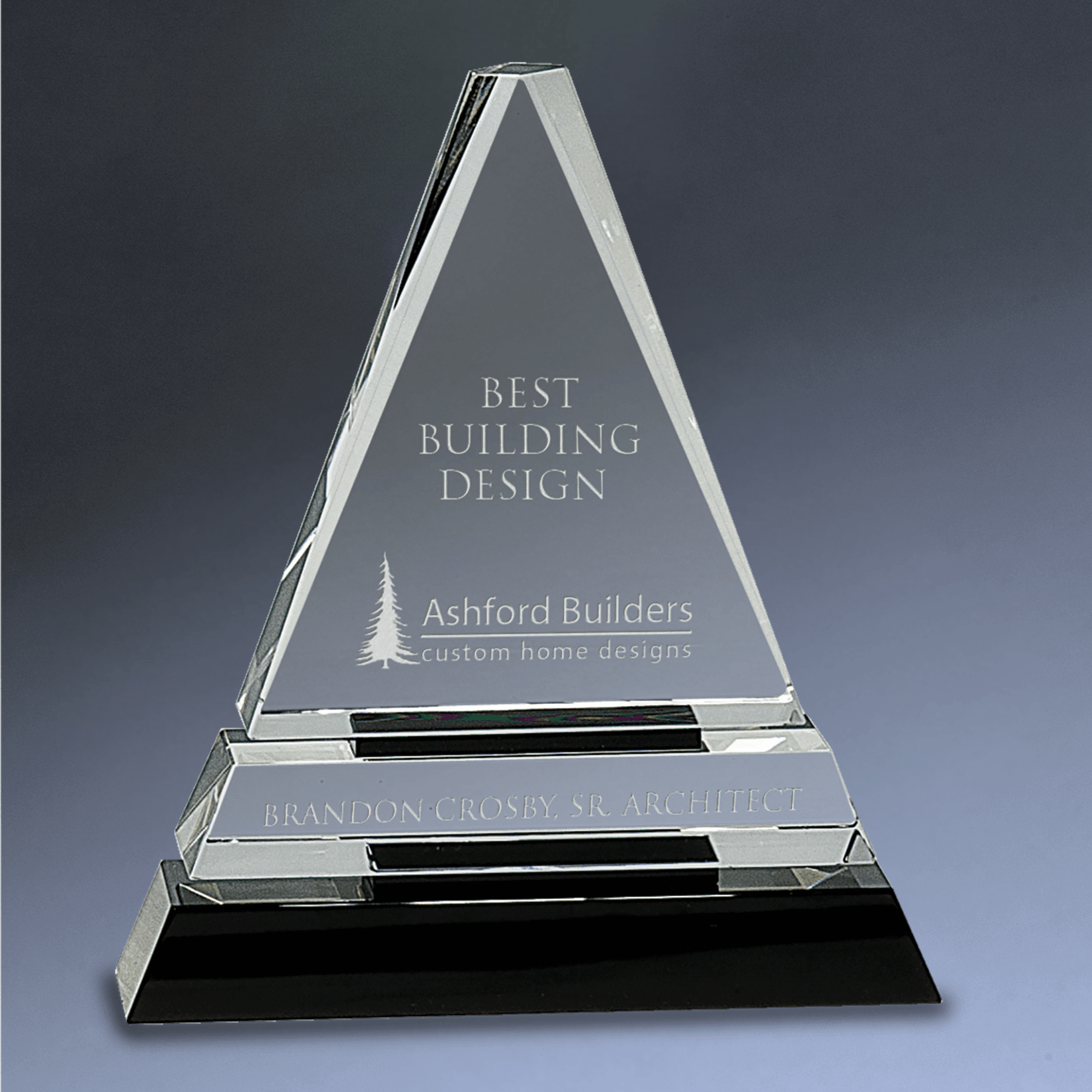 Laser Etched Crystal Triangles & Pyramids – For Awards and Recognition