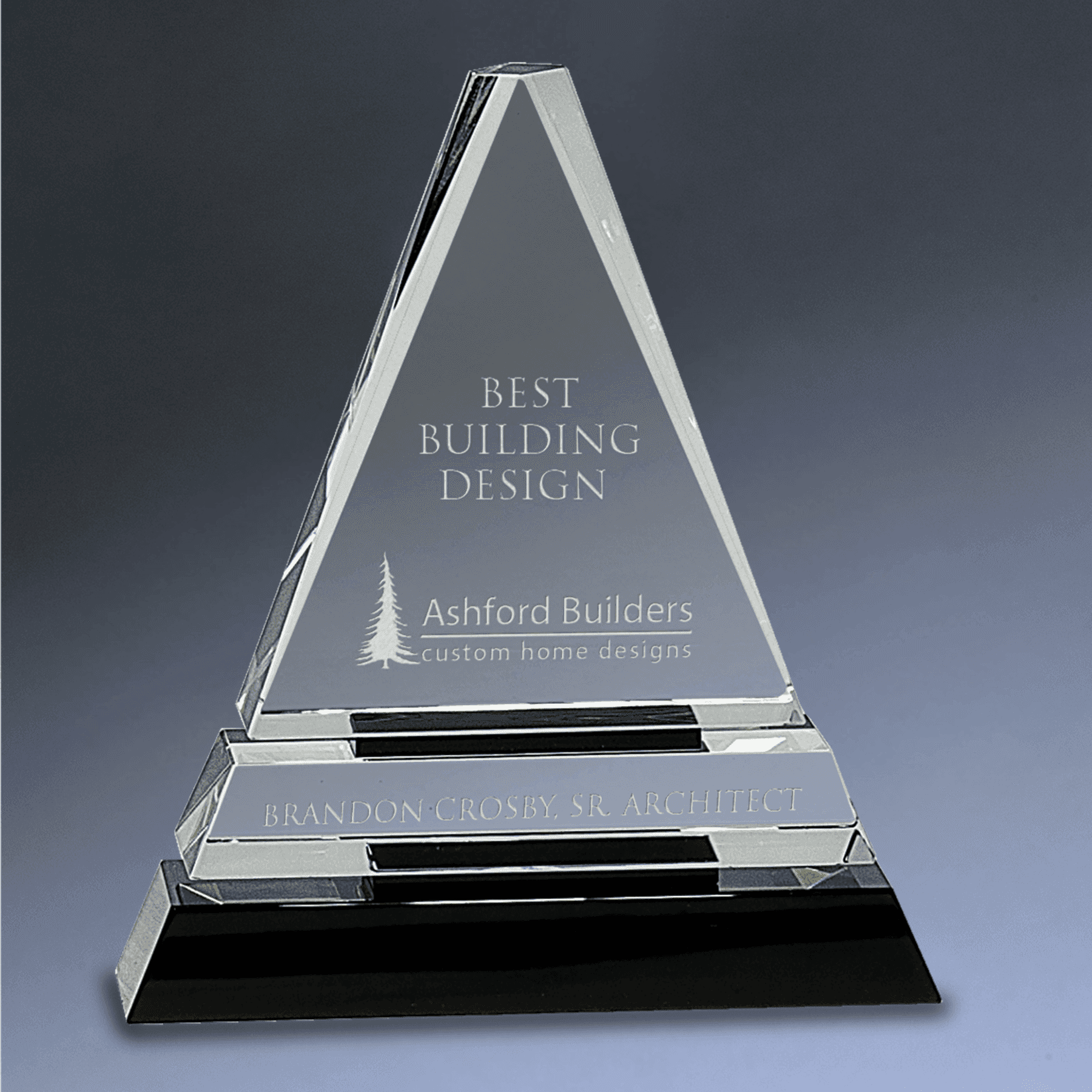 Laser Etched Crystal Triangles & Pyramids – For Awards and Recognition Triangle / Clear Crystal/Black Accent / 6 1/2"