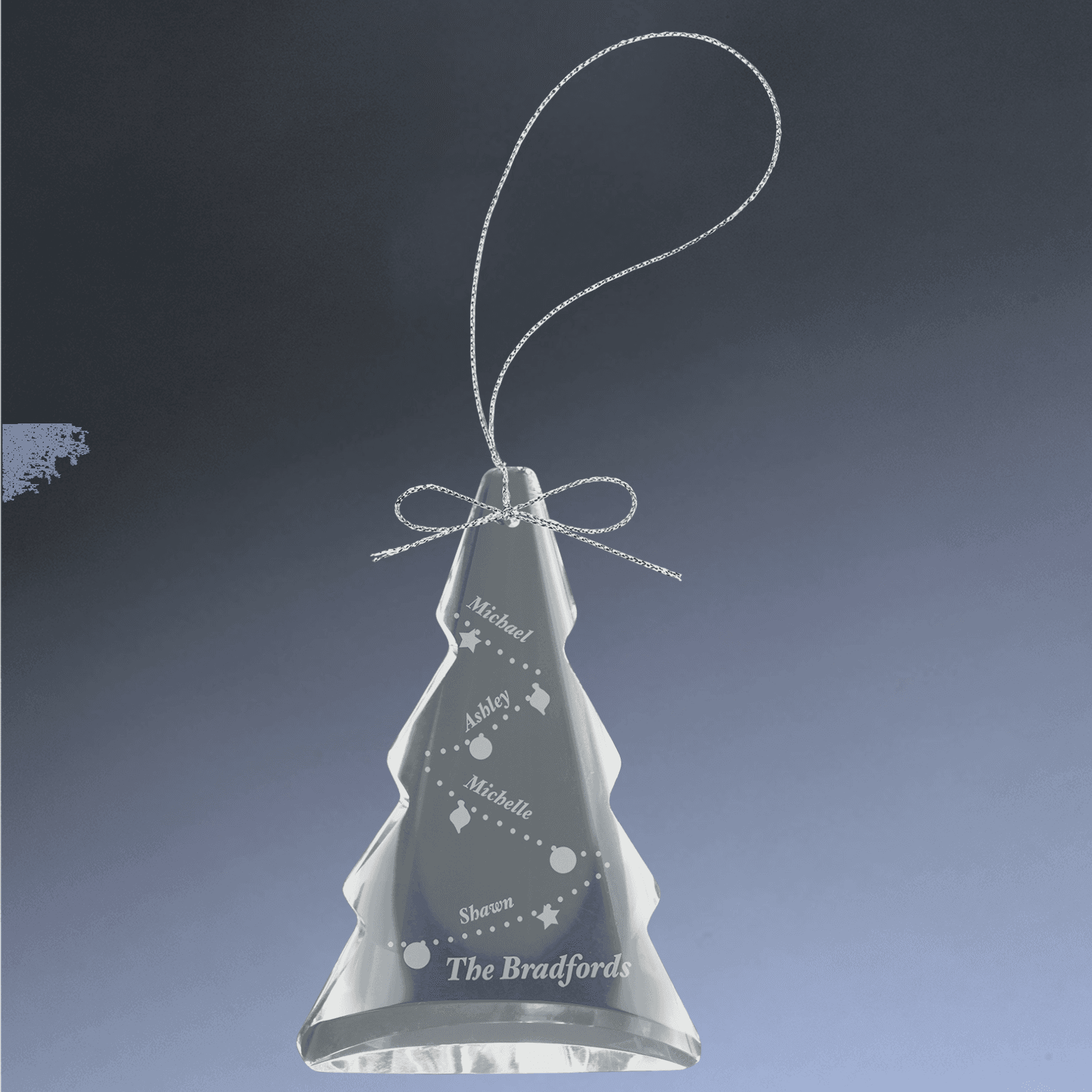 Laser Etched Crystal Ornaments with Ribbon and Gift Box Teardrop / Silver / 3"