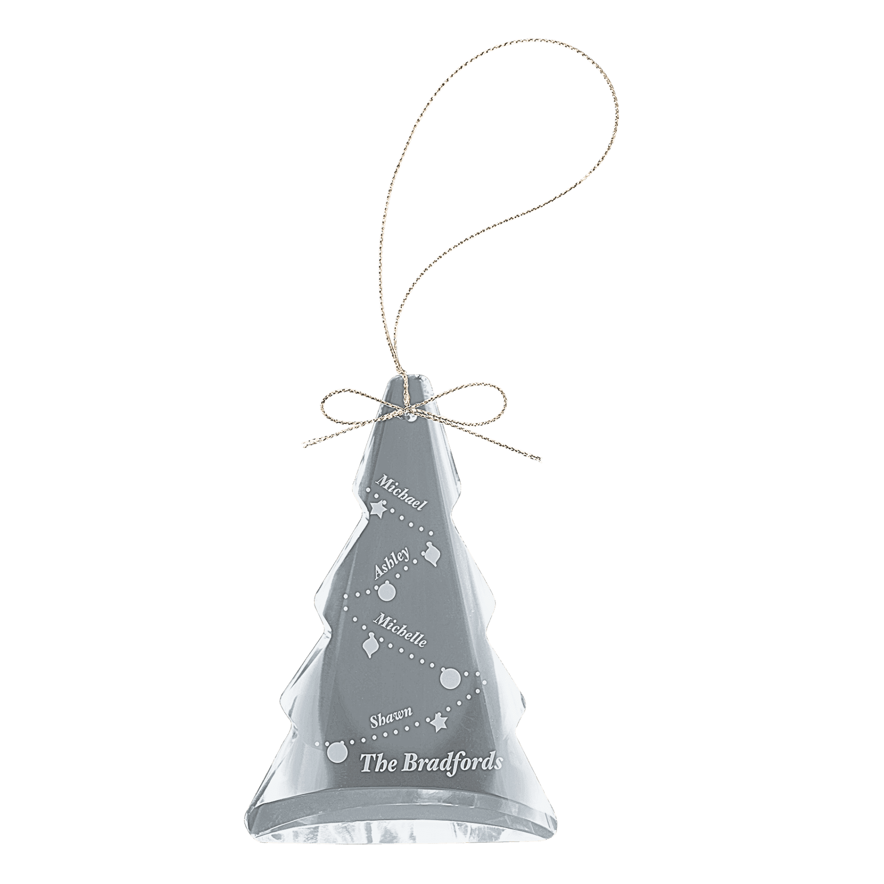 Laser Etched Crystal Ornaments with Ribbon and Gift Box Tree / Silver / 3"