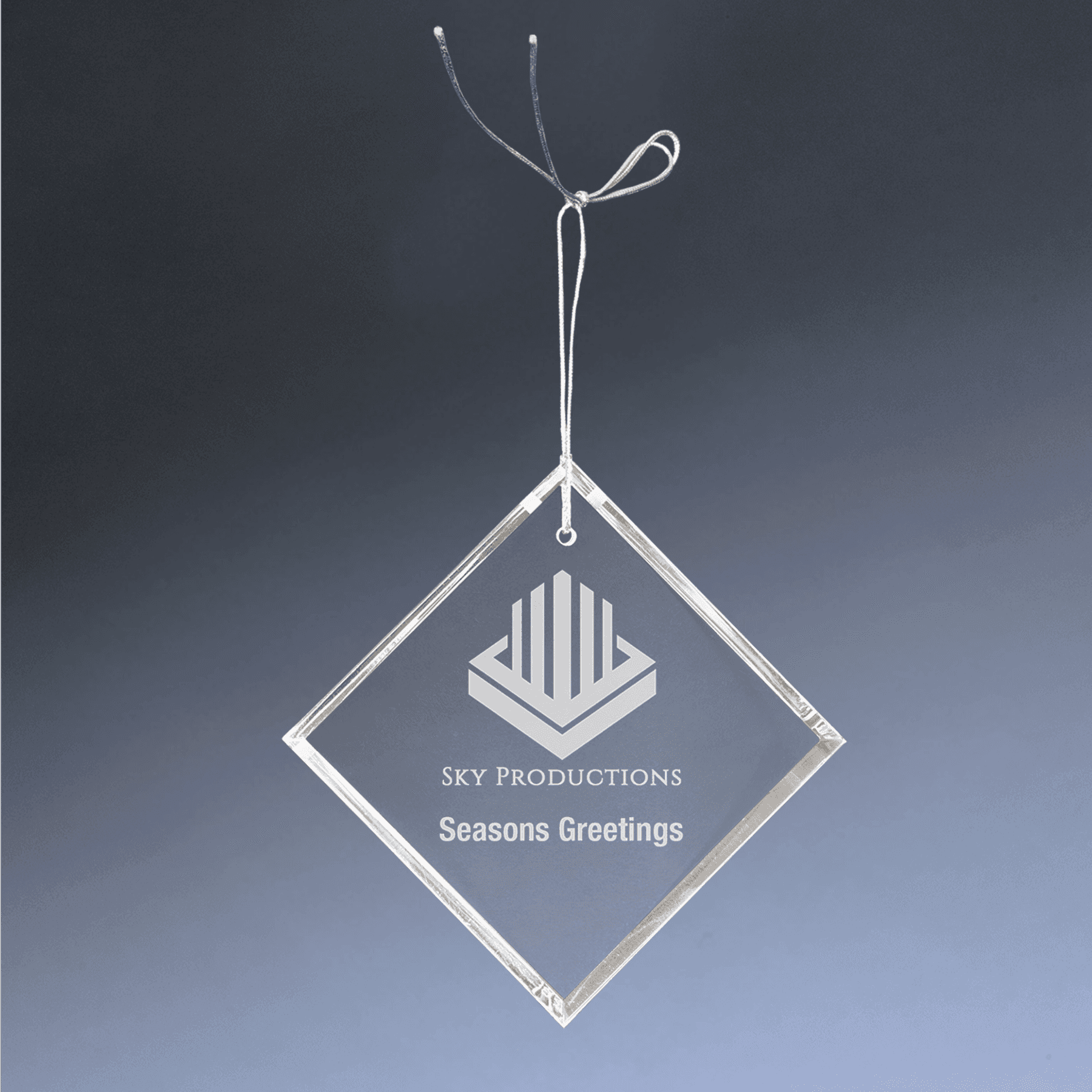 Laser Etched Crystal Ornaments with Ribbon and Gift Box Teardrop / Silver / 3"