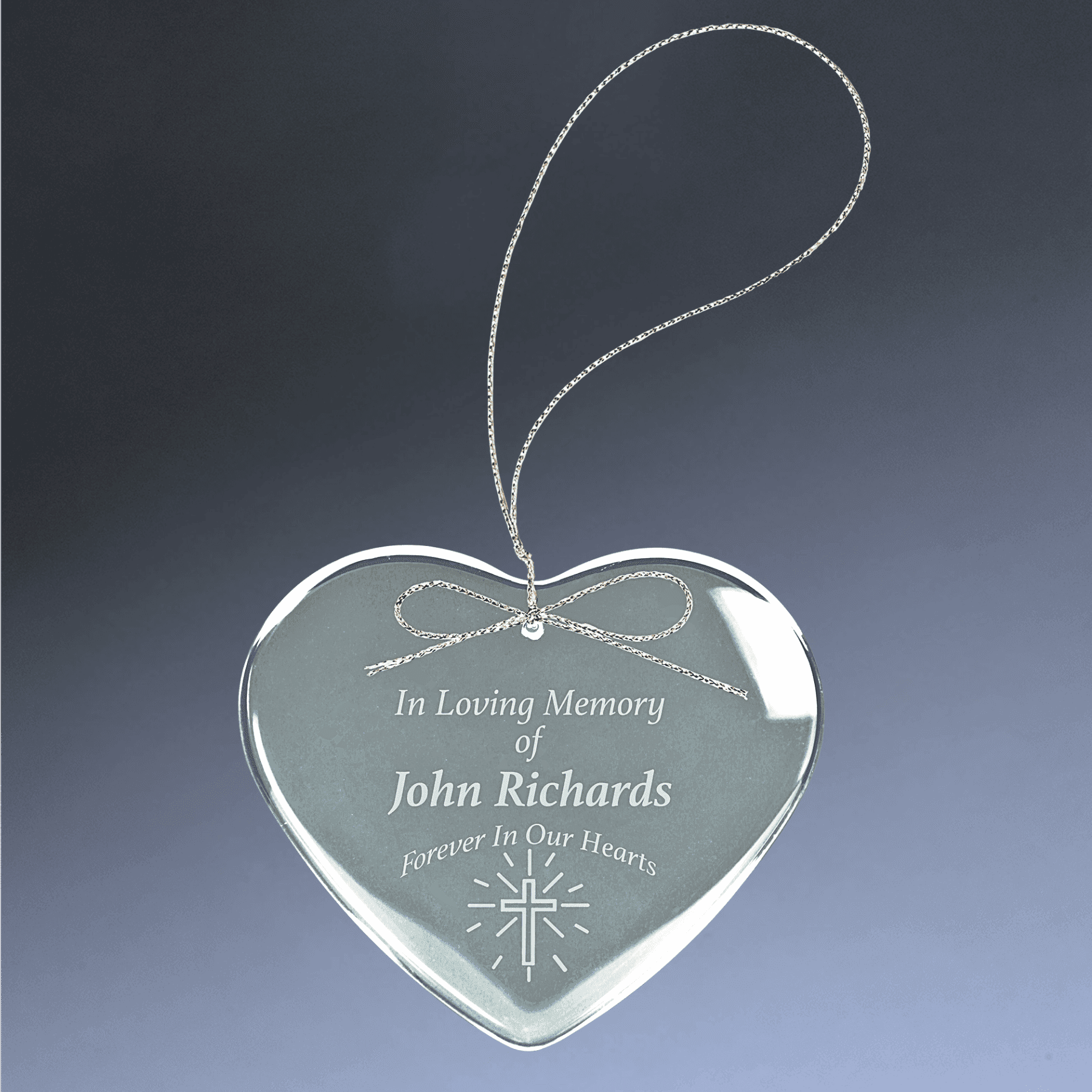 Laser Etched Crystal Ornaments with Ribbon and Gift Box Teardrop / Silver / 3"